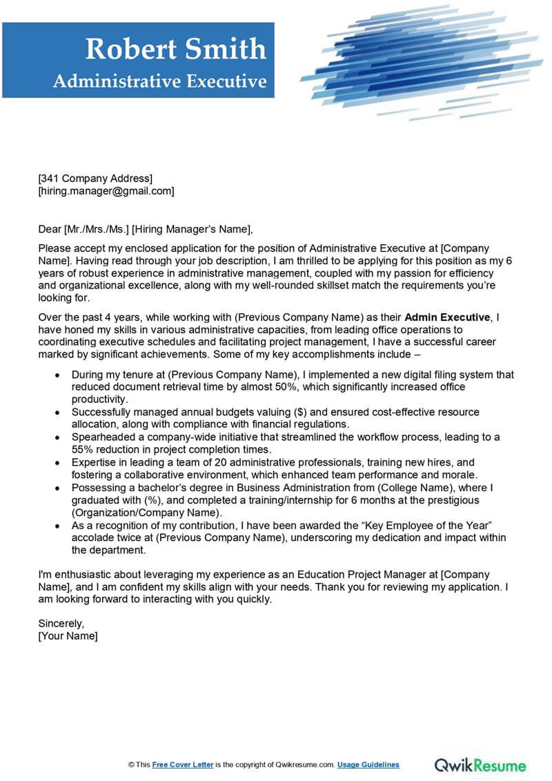 Administrative Executive Cover Letter Examples QwikResume Administrative Executive Cover Letter Examples QwikResume