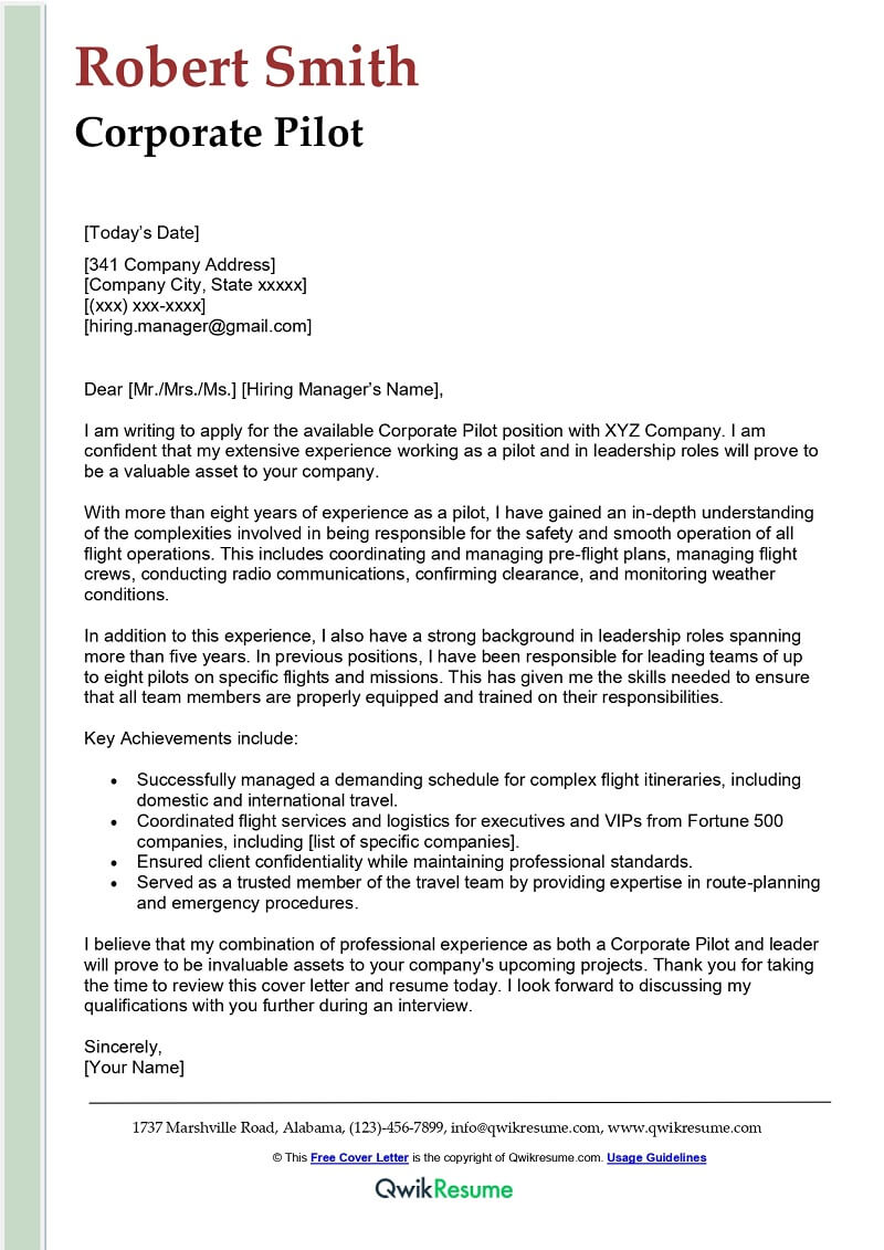 Pilot Cover Letter Sle Pdf Infoupdate