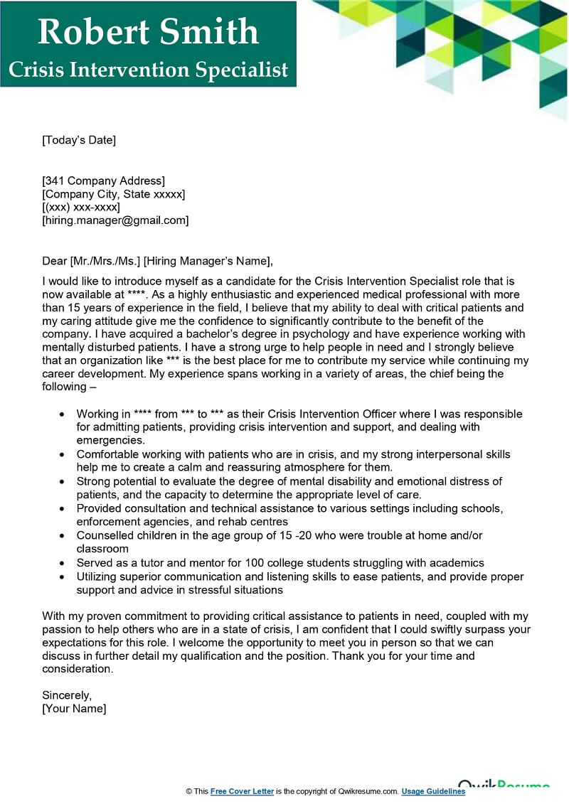 Crisis Intervention Specialist Cover Letter Examples QwikResume