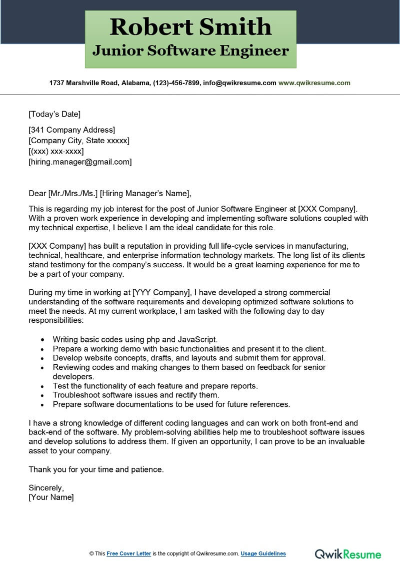 Junior Software Engineer Cover Letter Examples QwikResume Junior Software Engineer Cover Letter Examples QwikResume