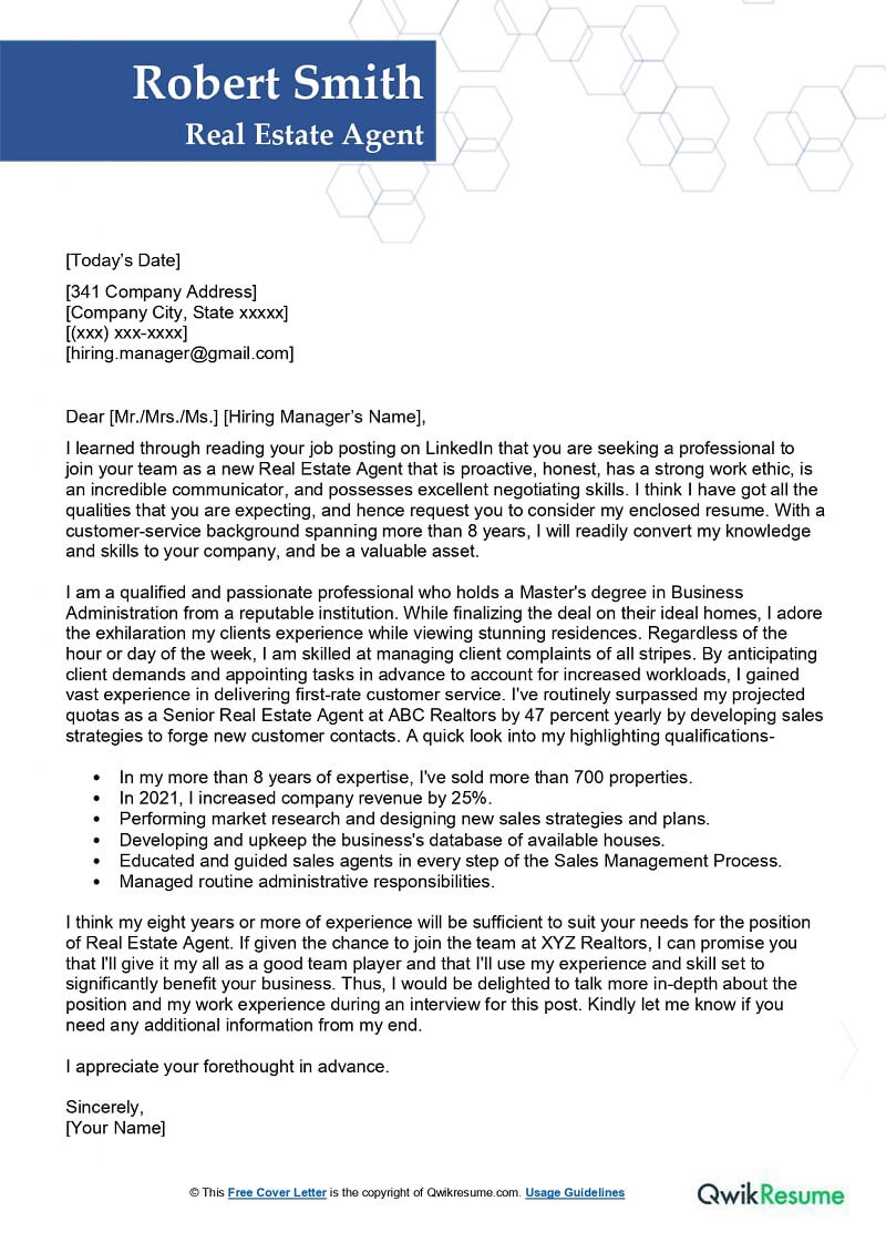 Real Estate Broker Cover Letter Examples QwikResume