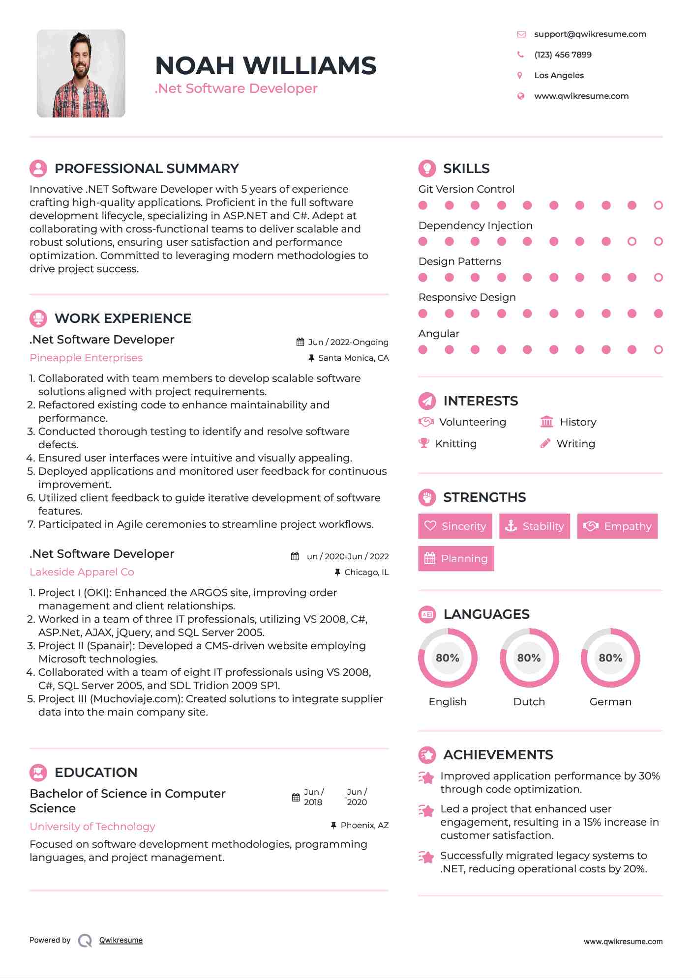 .Net Software Developer Resume Sample