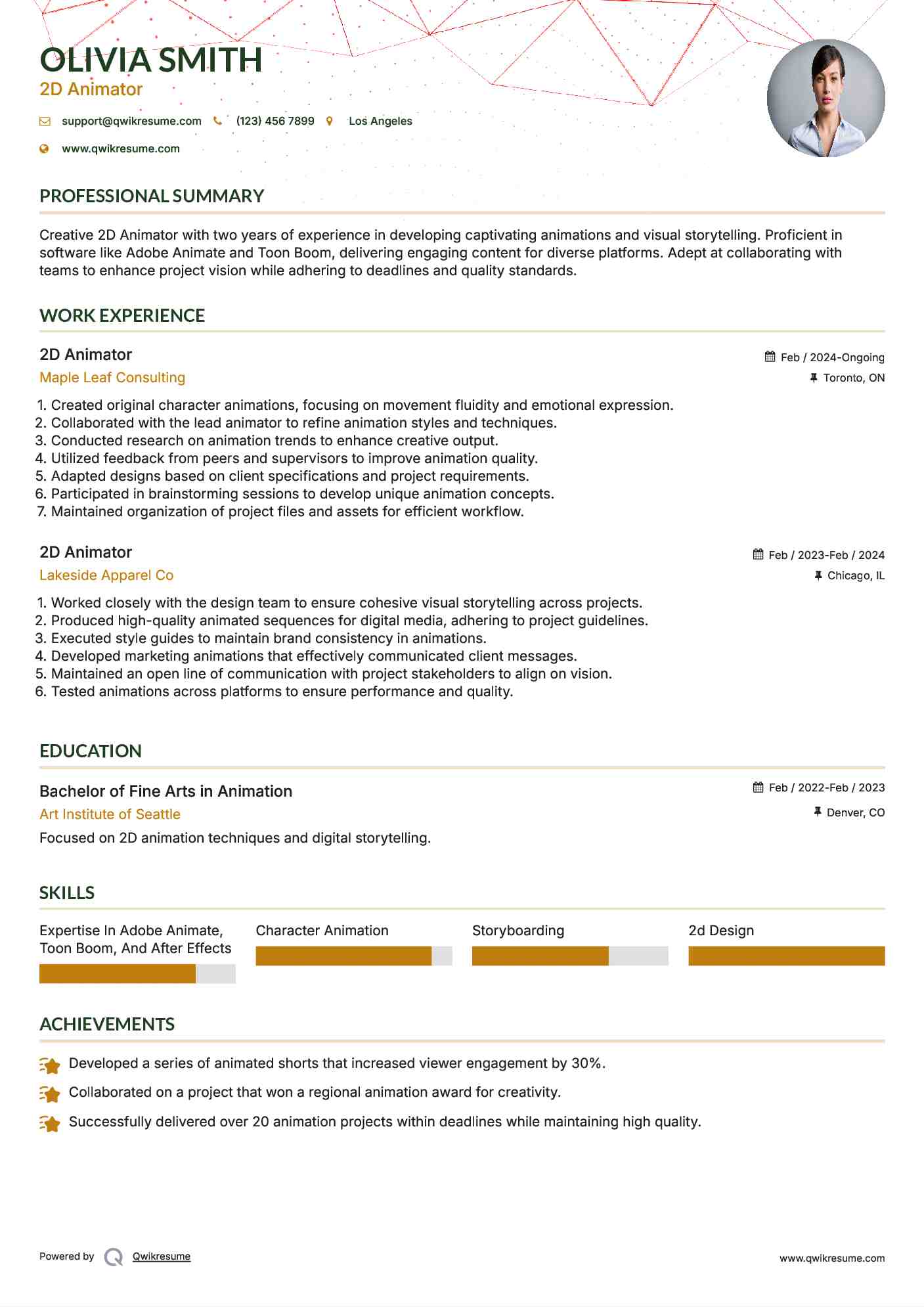 2D Animator Resume Model