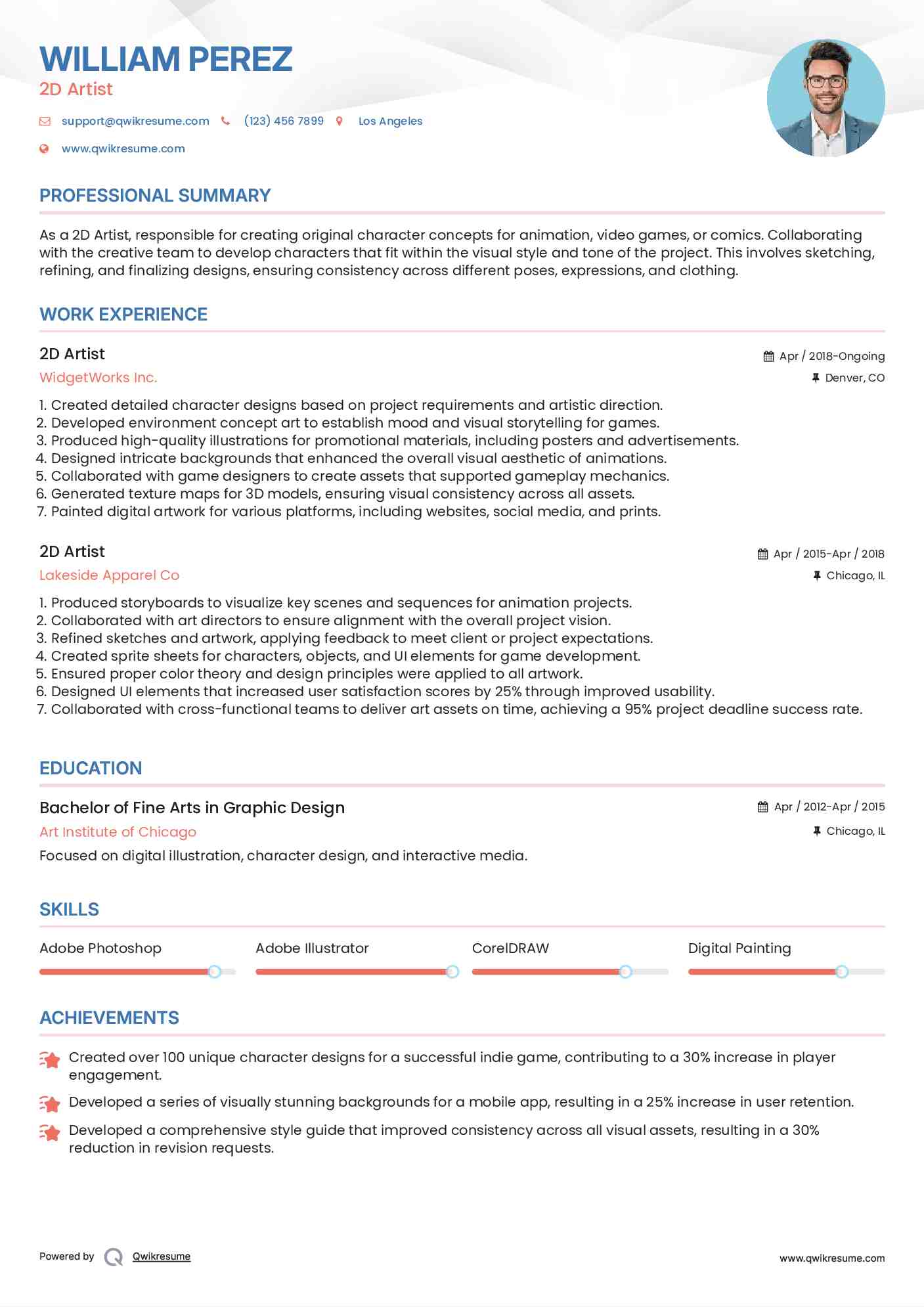2D Artist Resume Format