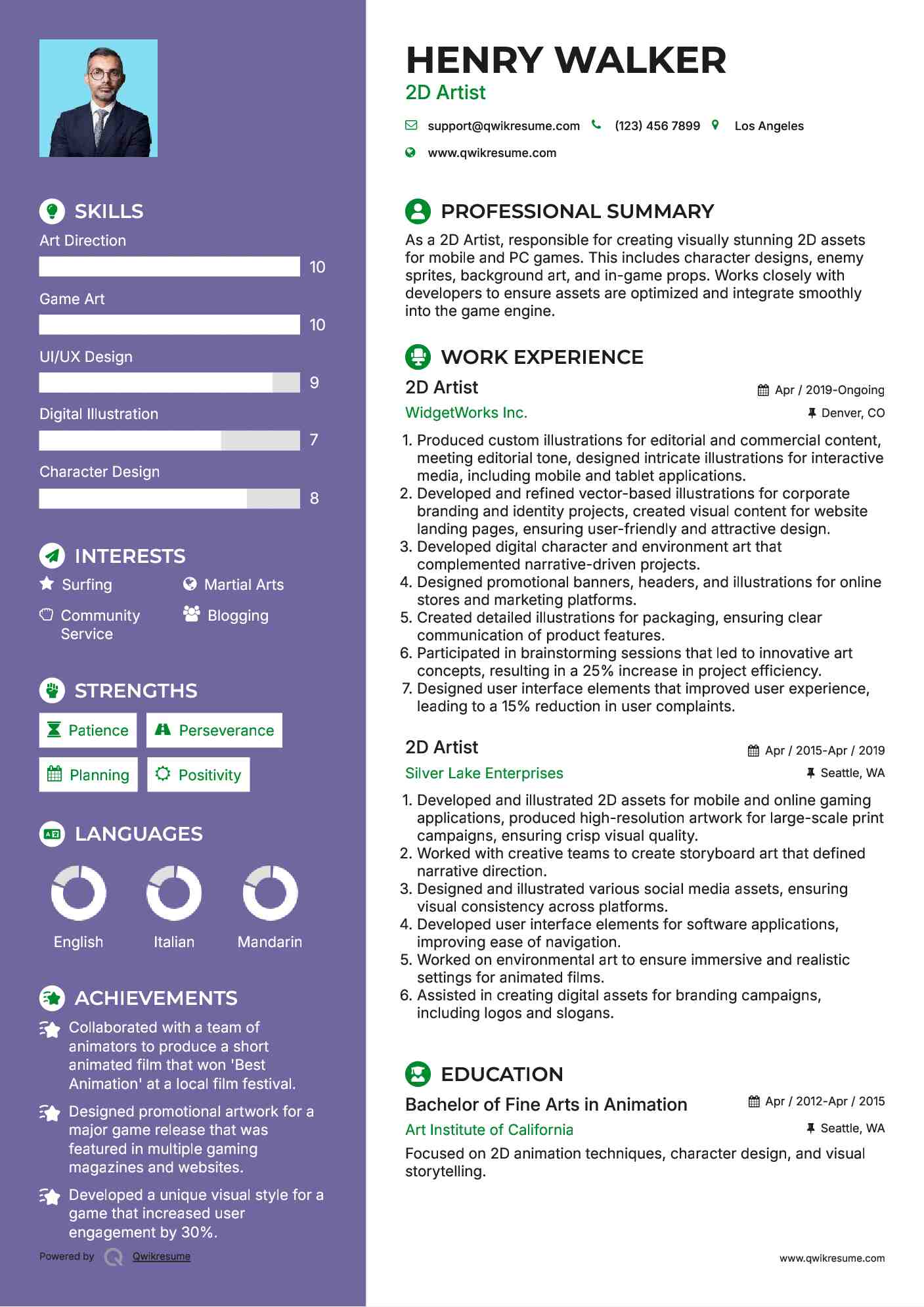 2D Artist Resume Template