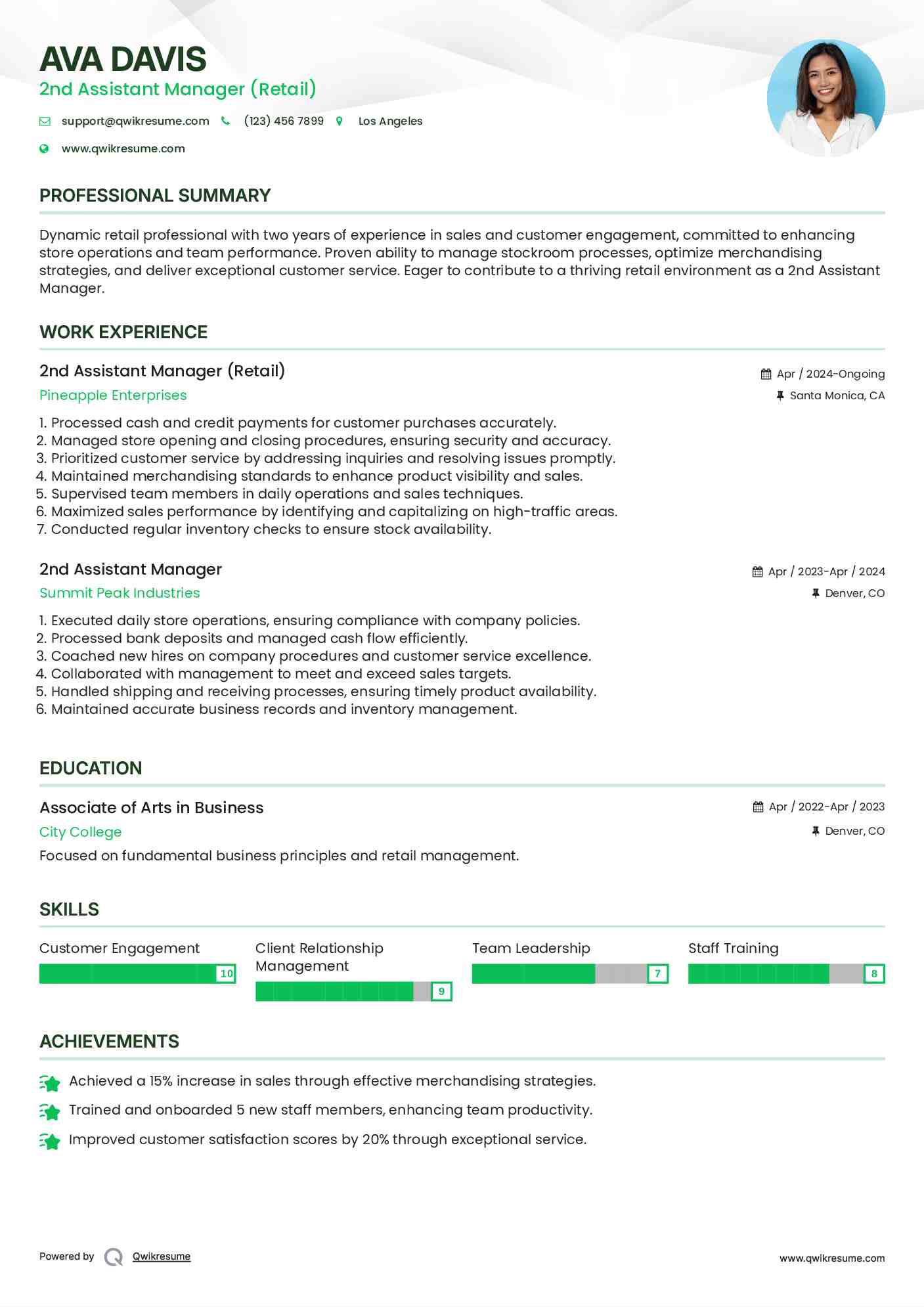 2nd Assistant Manager (Retail) Resume Sample