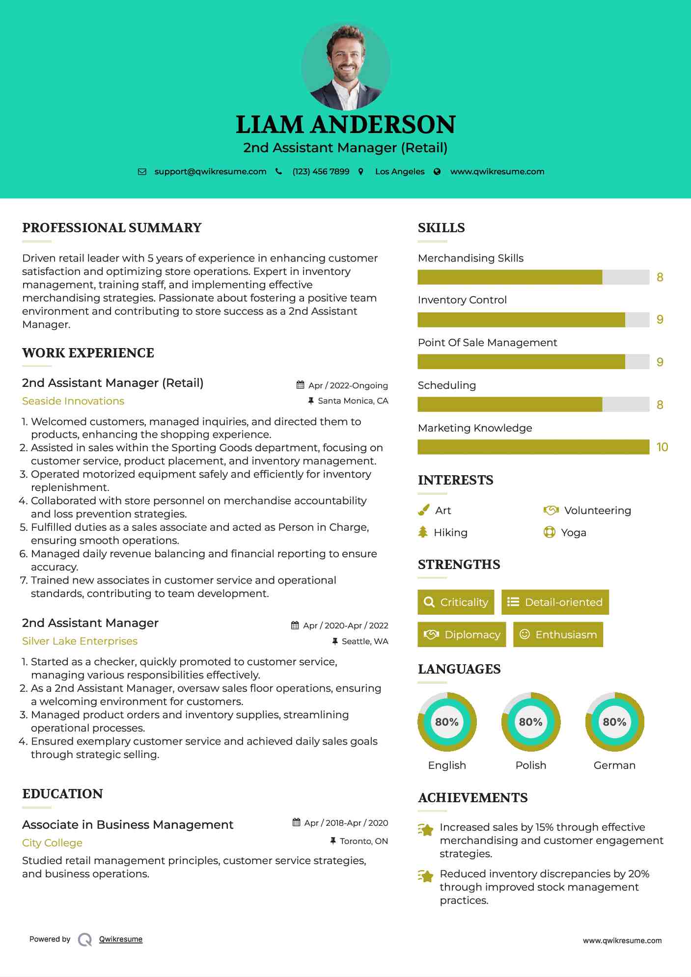 2nd Assistant Manager (Retail) Resume Format