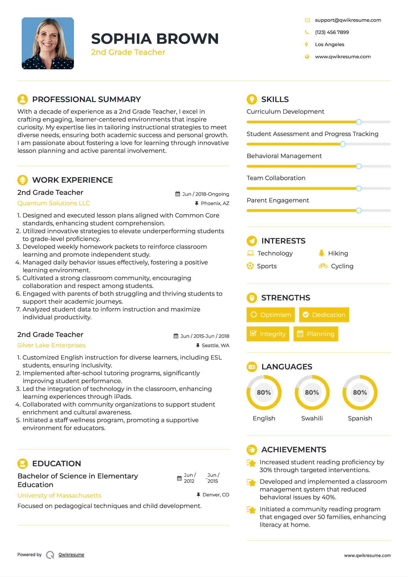 2nd Grade Teacher Resume Format