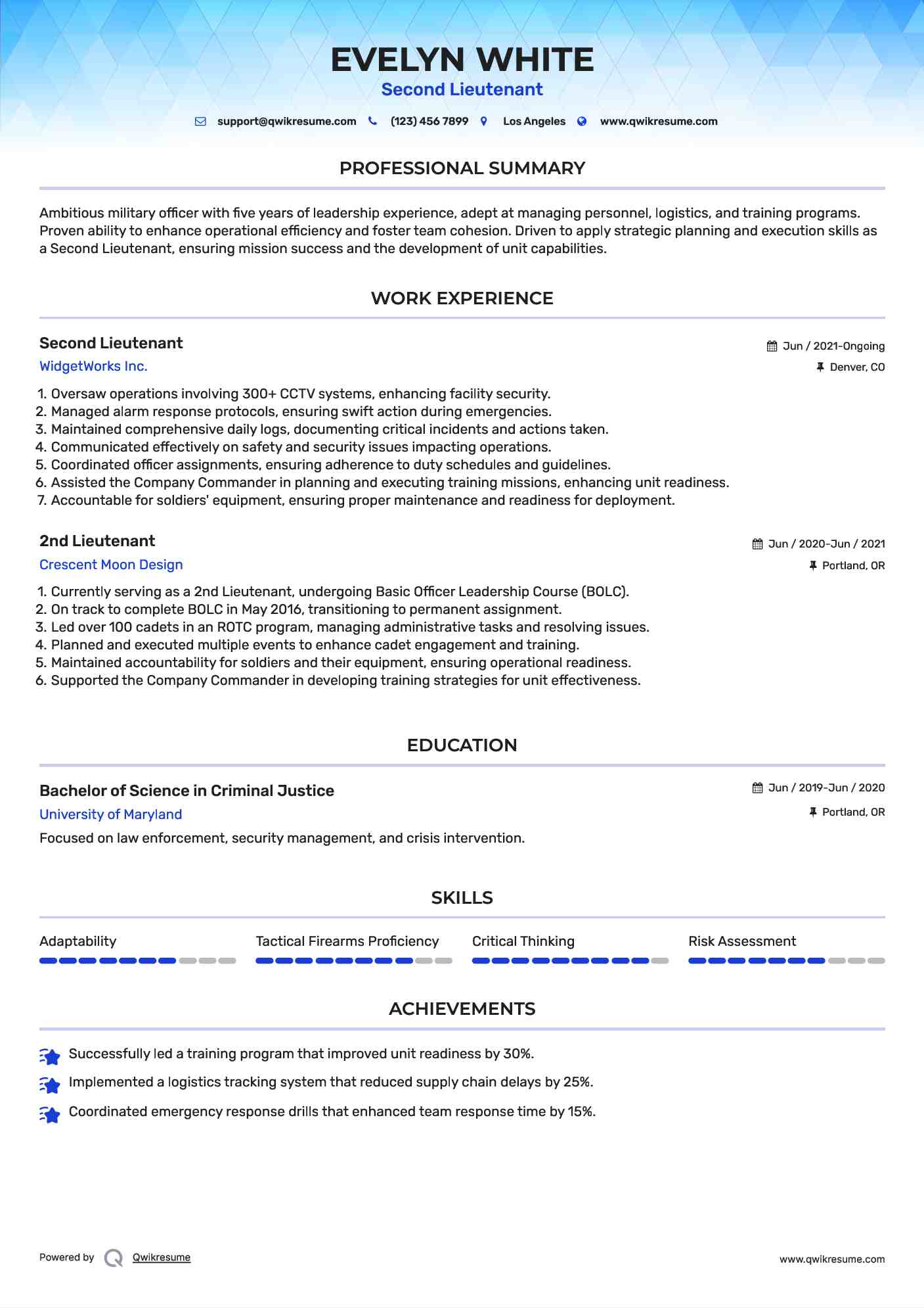 Second Lieutenant Resume Model