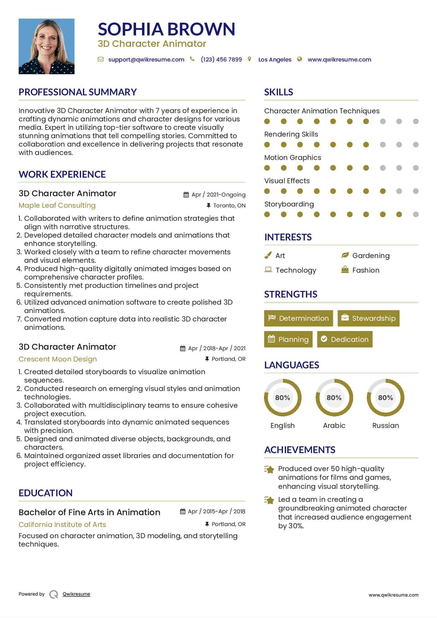 3D Character Animator Resume Format