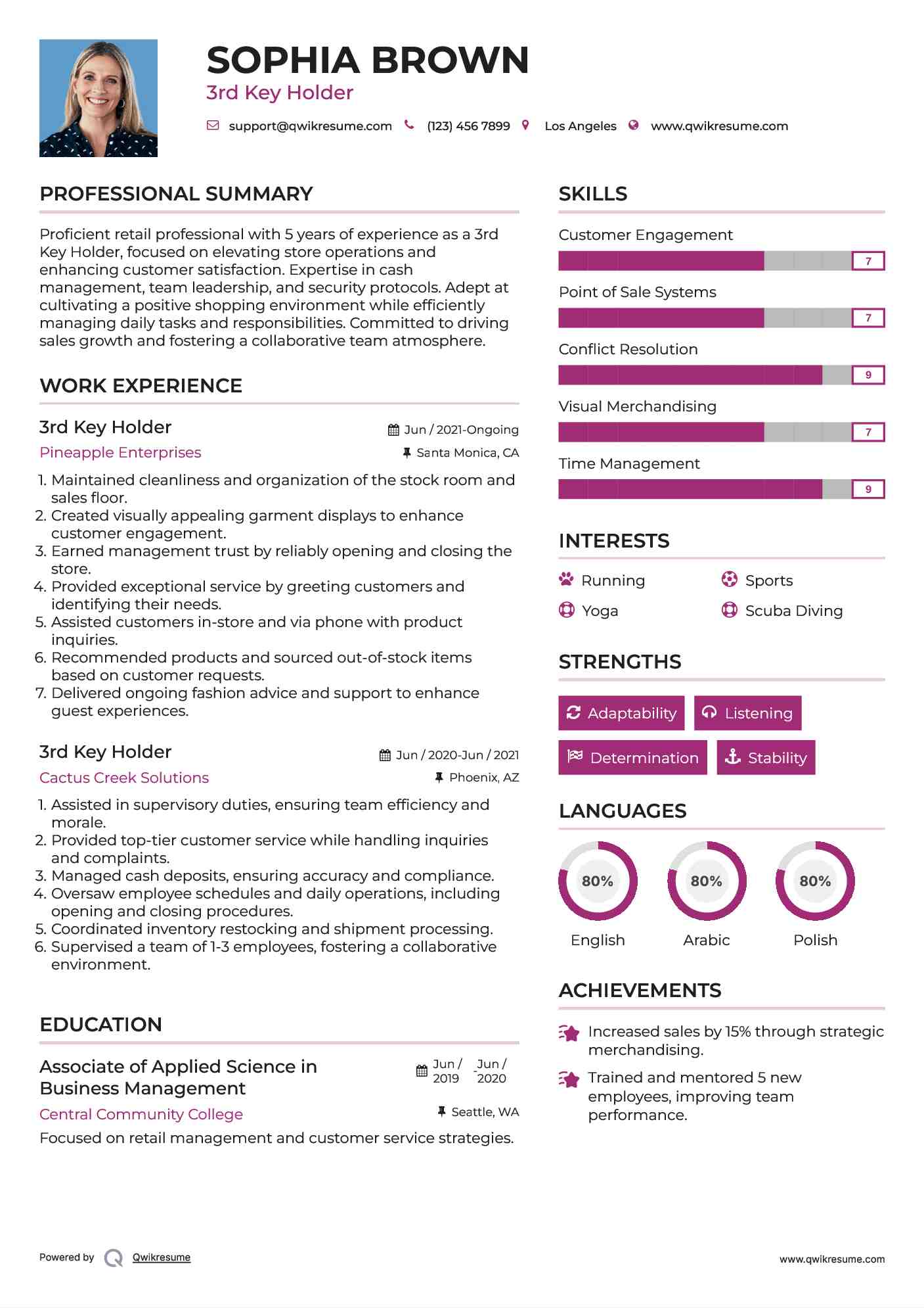 3rd Key Holder Resume Example