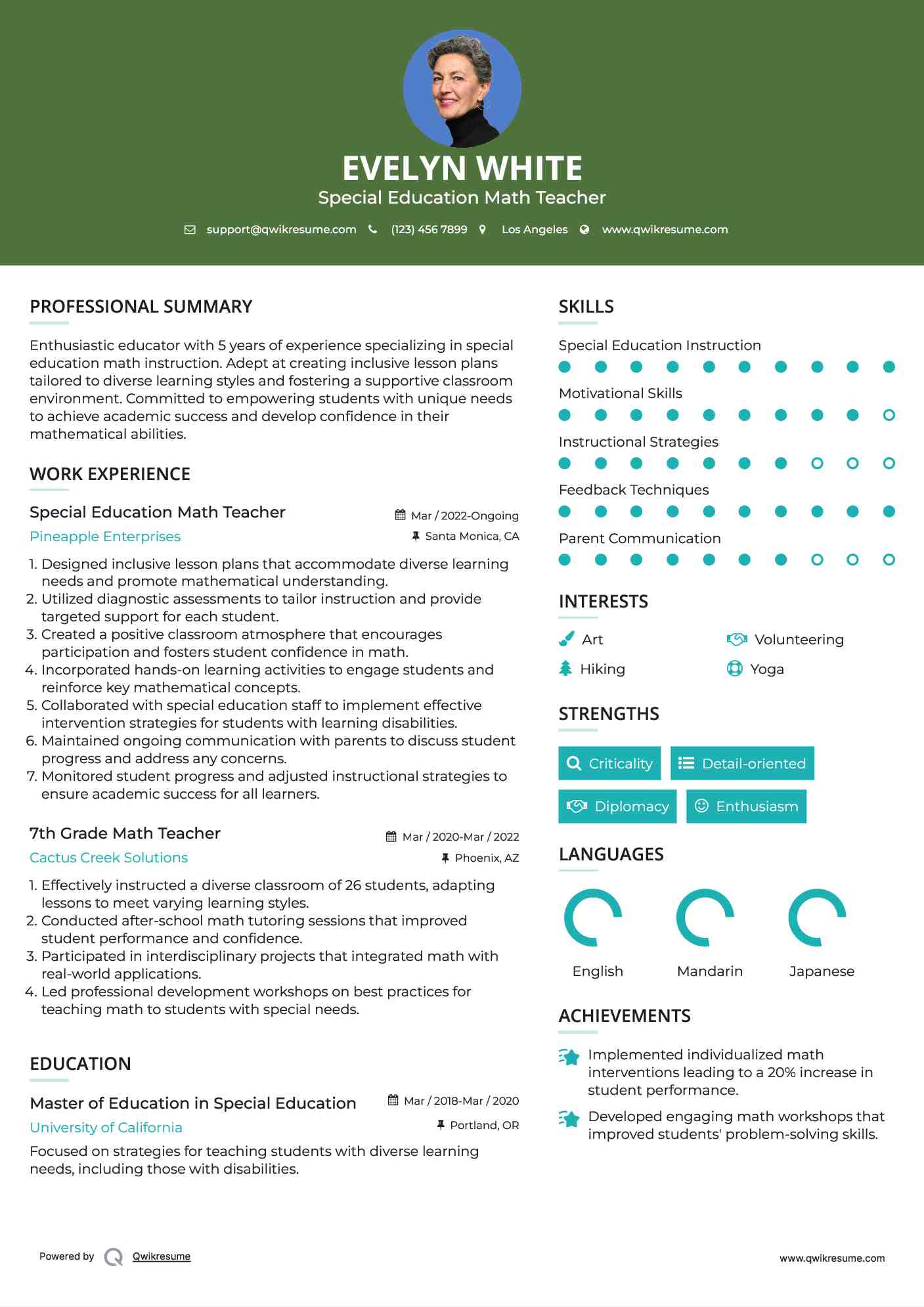 Special Education Math Teacher Resume Template