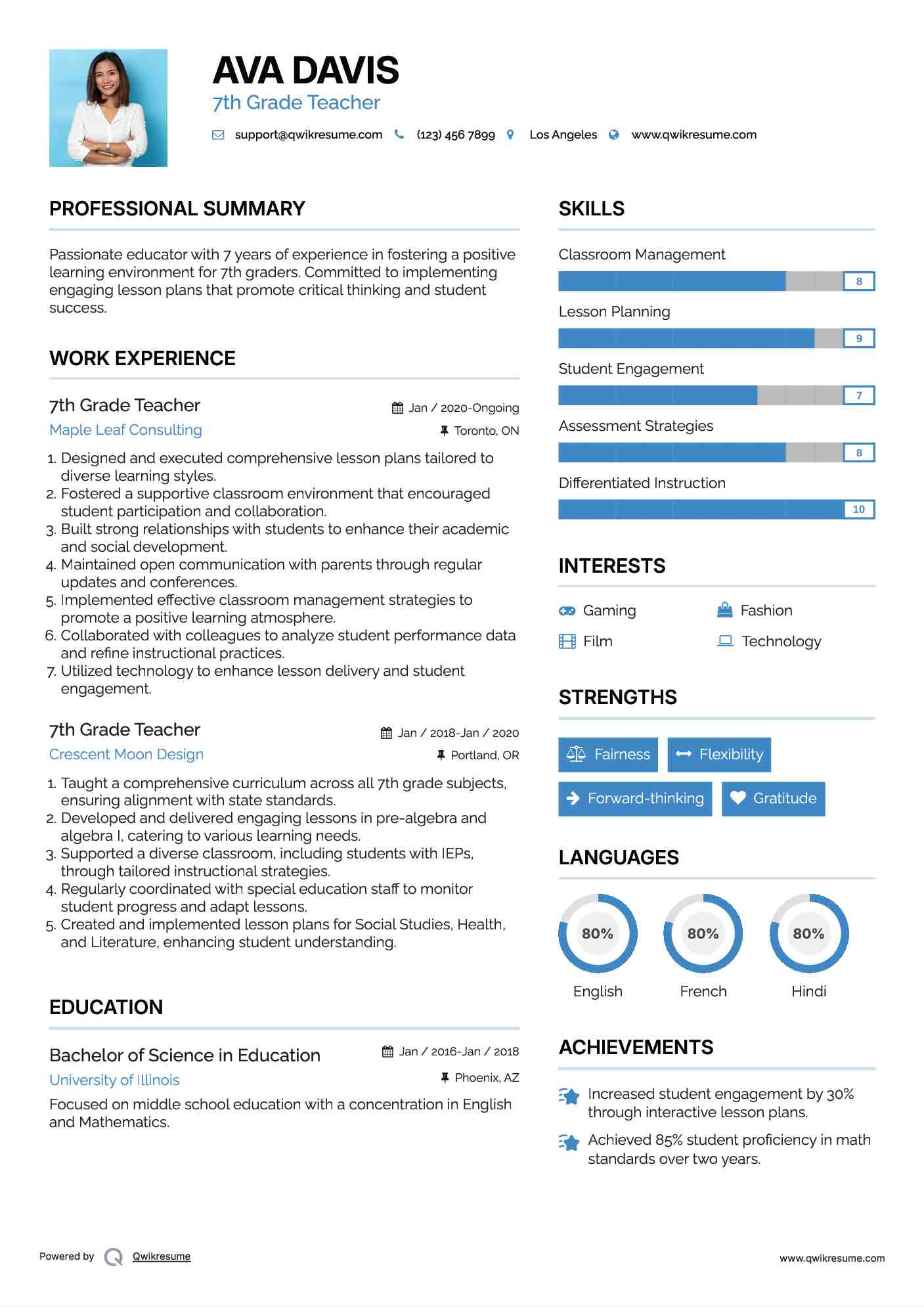 7th Grade Teacher Resume Format