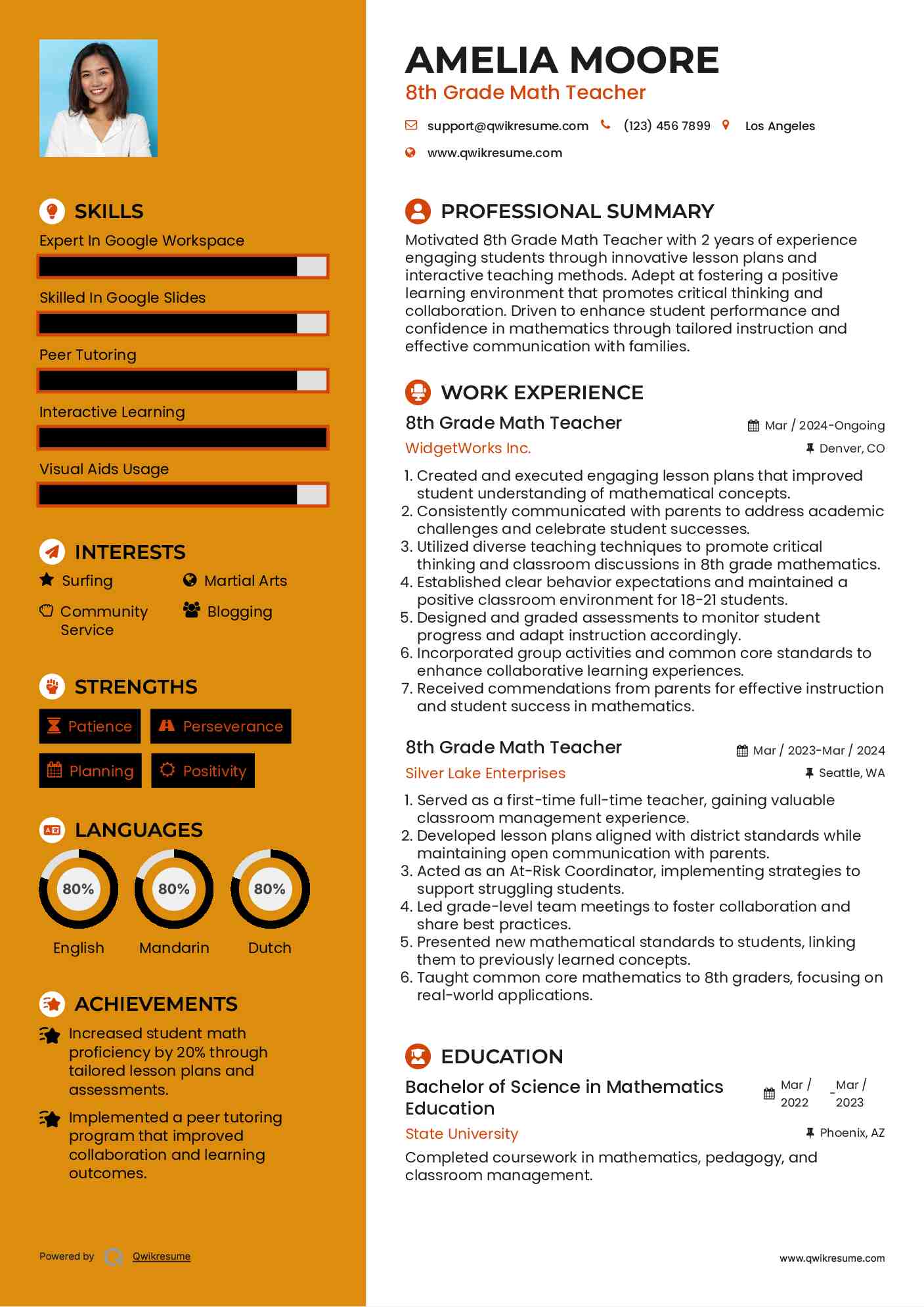 8th Grade Math Teacher Resume Template