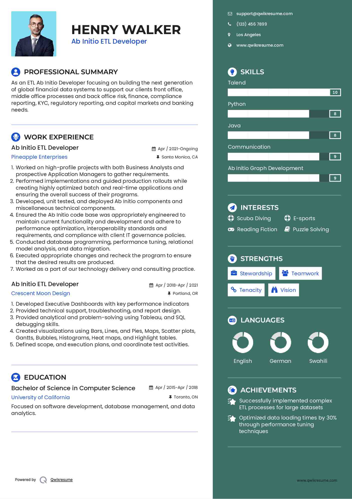 Ab Initio ETL Developer  Resume Sample