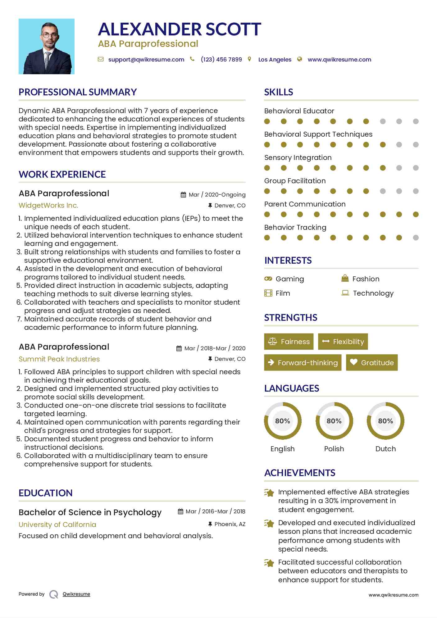 ABA Paraprofessional Resume Format