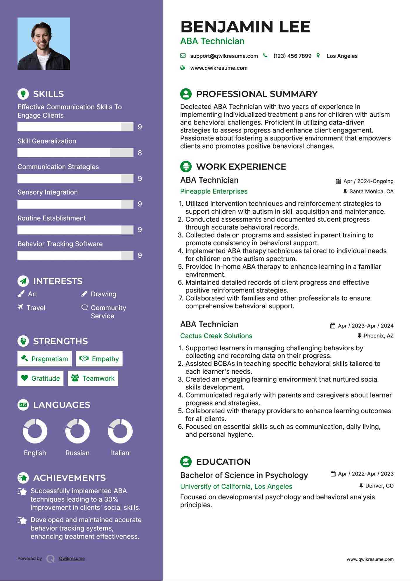 ABA Technician Resume Template
