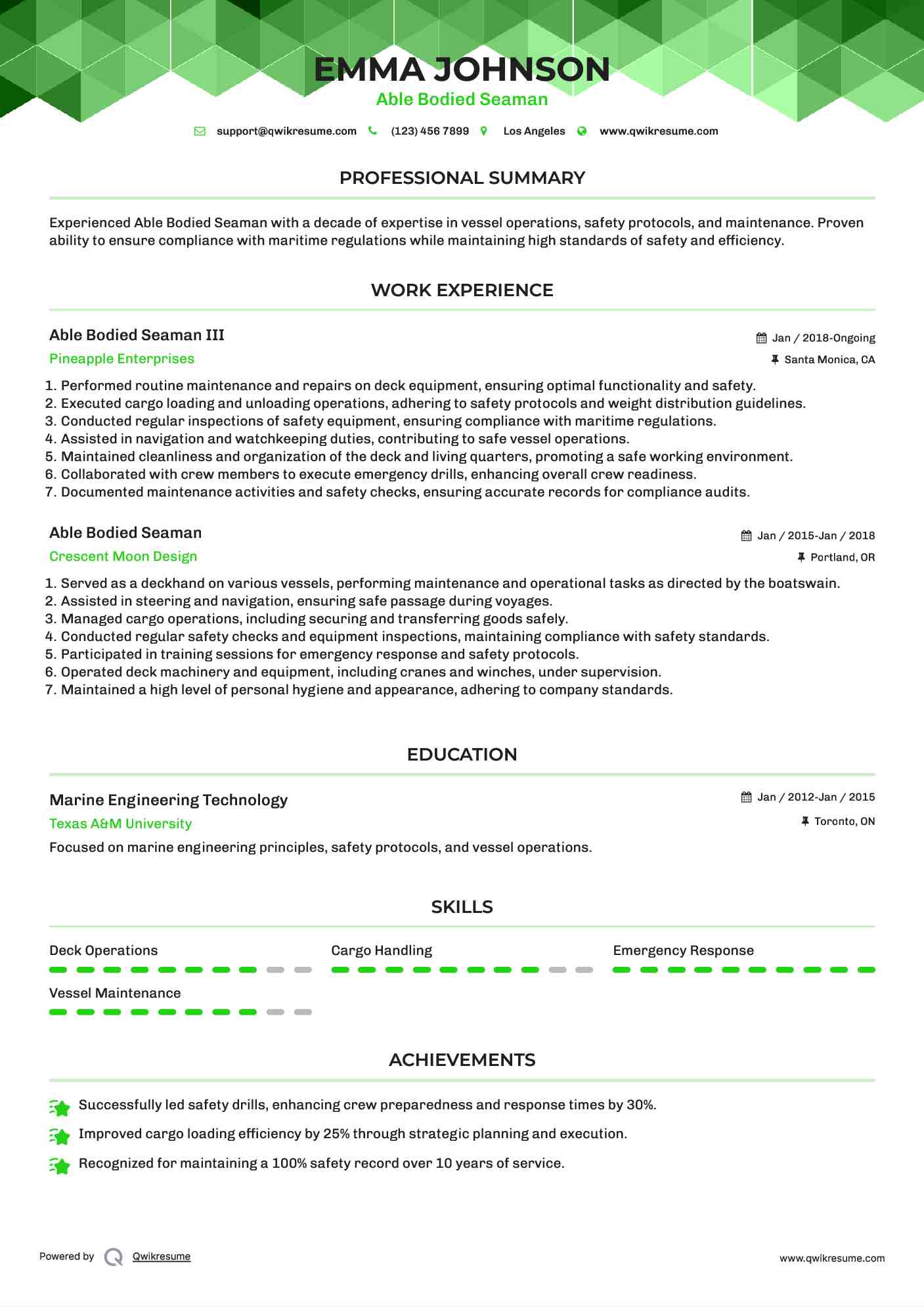 Able Bodied Seaman III Resume Format