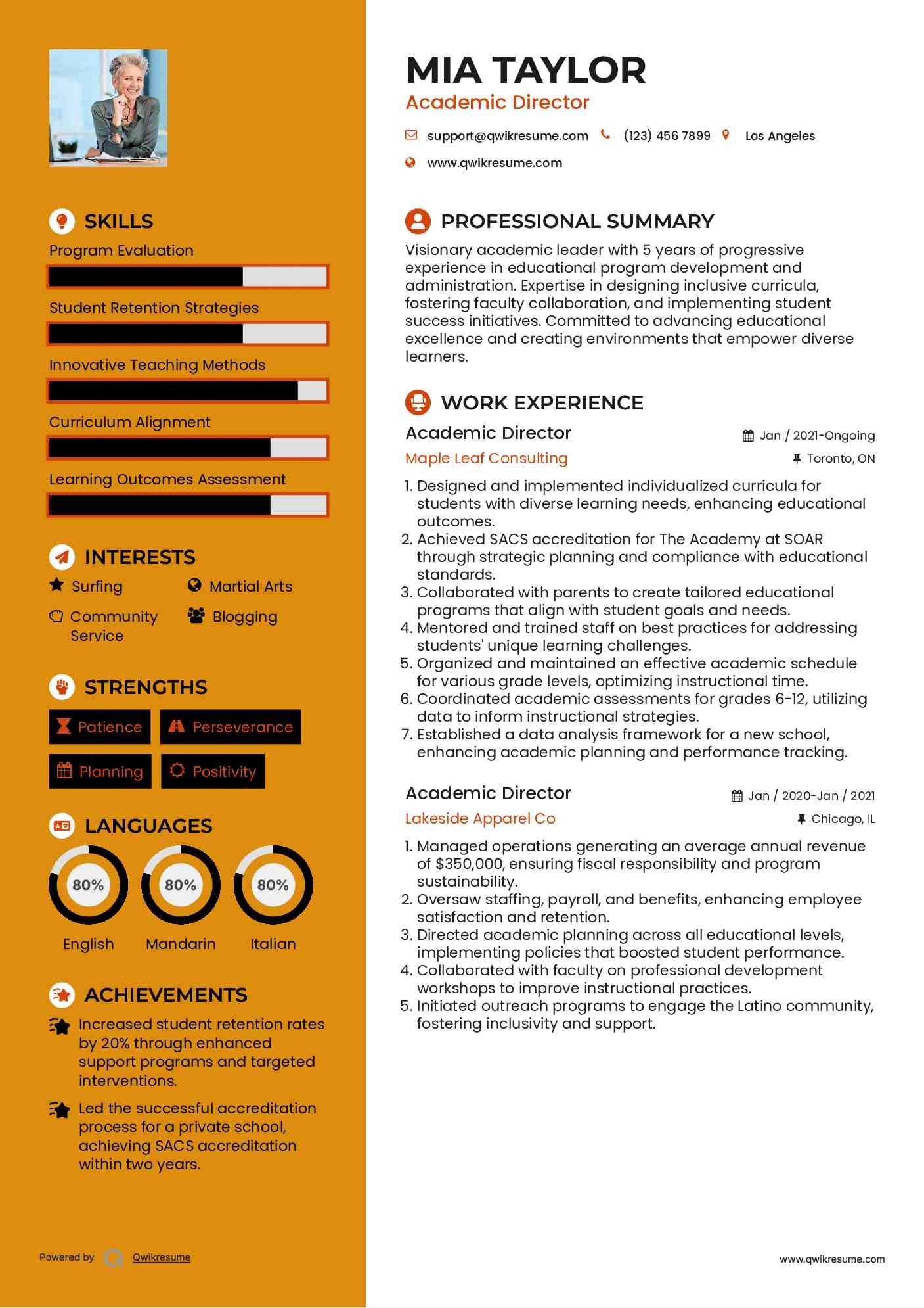 Academic Director Resume Format