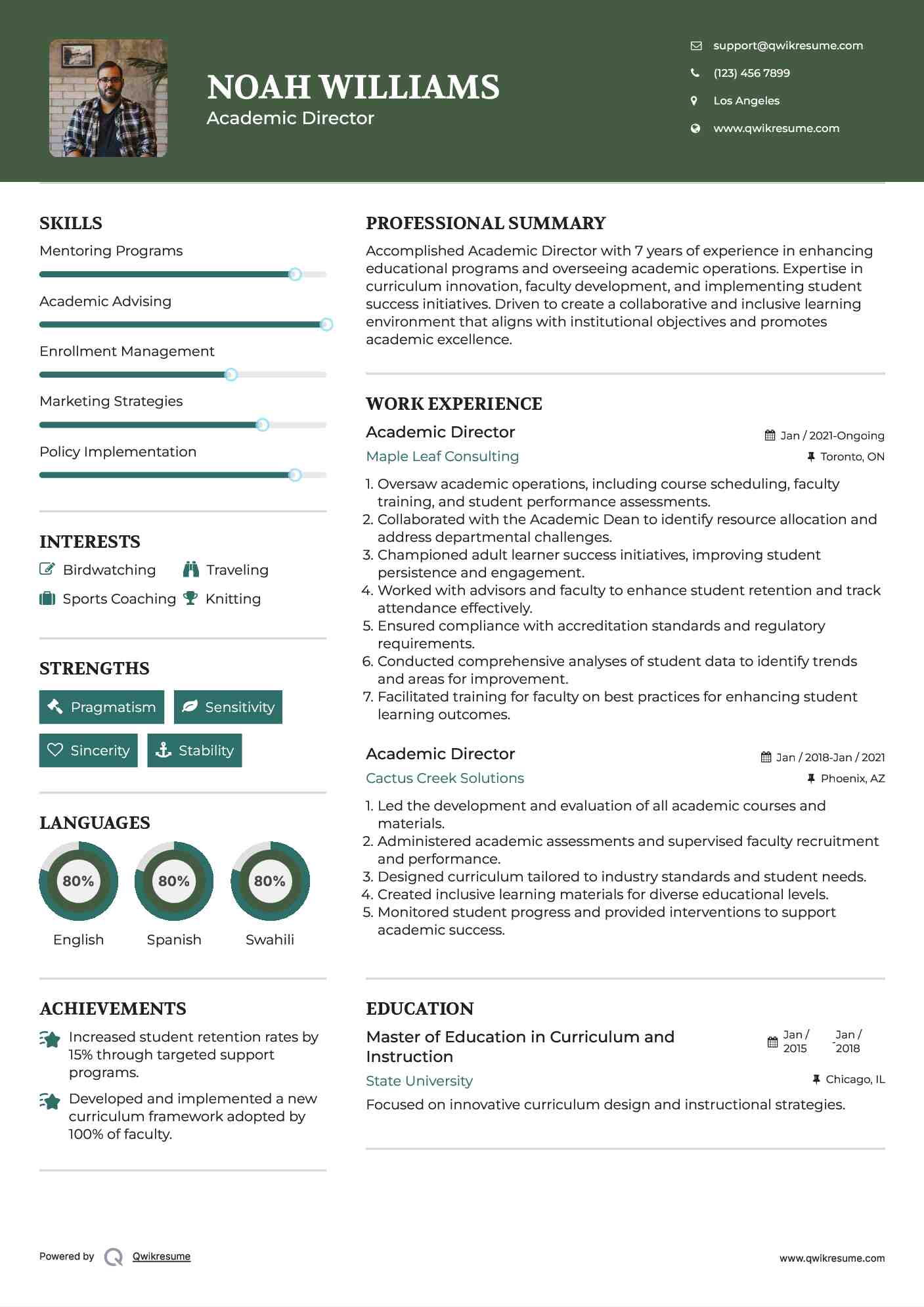 Academic Director Resume Format