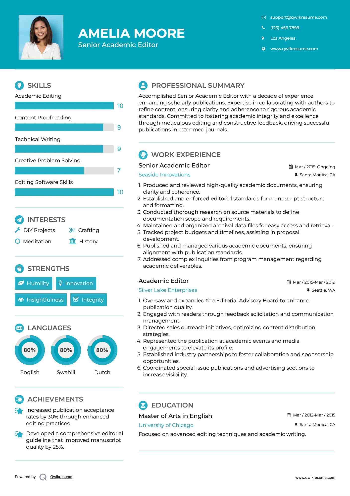Senior Academic Editor Resume Template