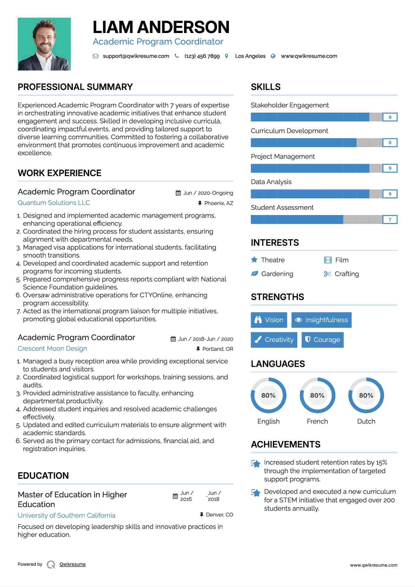 Academic Program Coordinator Resume Format