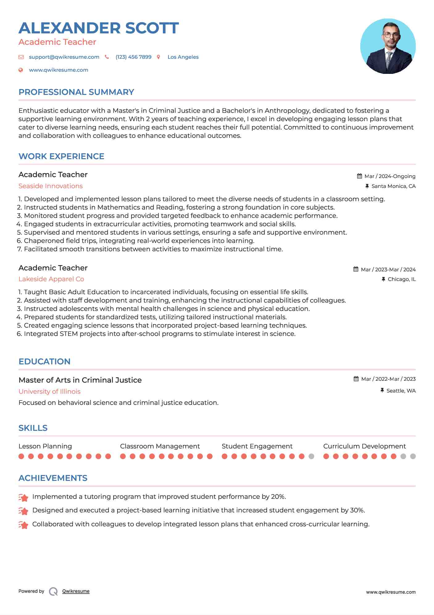 Academic Teacher Resume Template