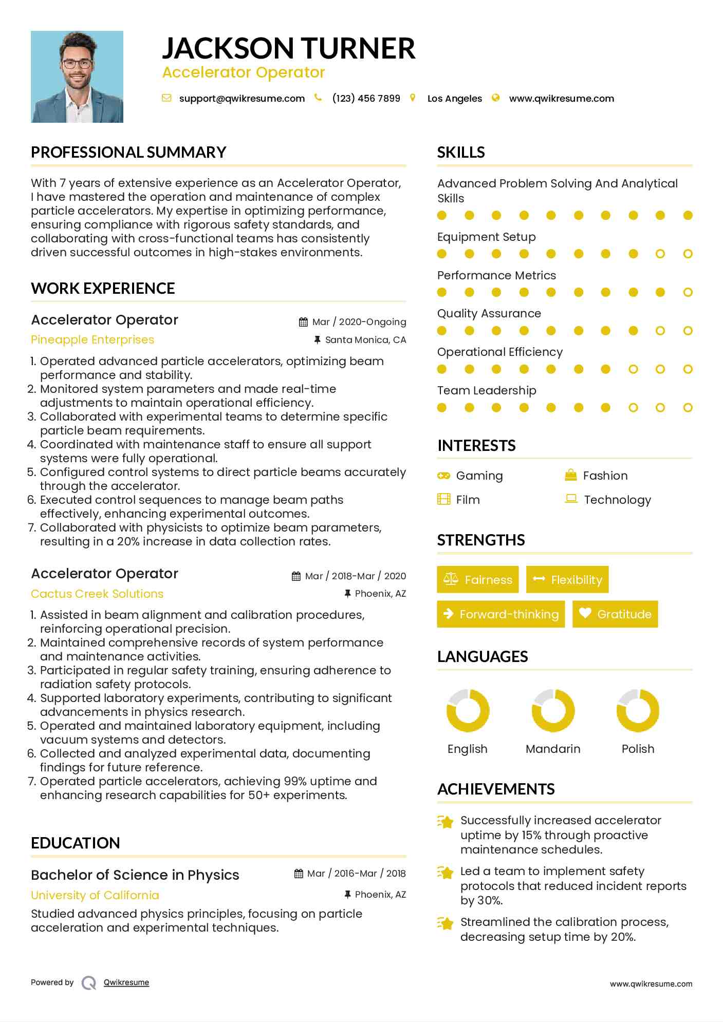 Accelerator Operator Resume Sample