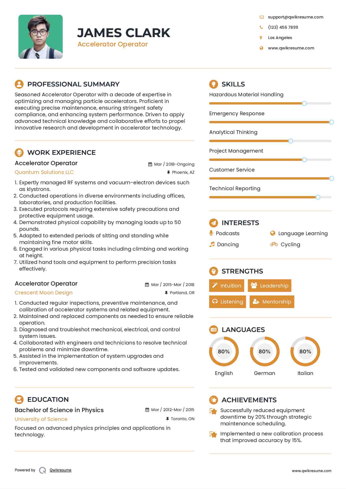 Accelerator Operator Resume Sample