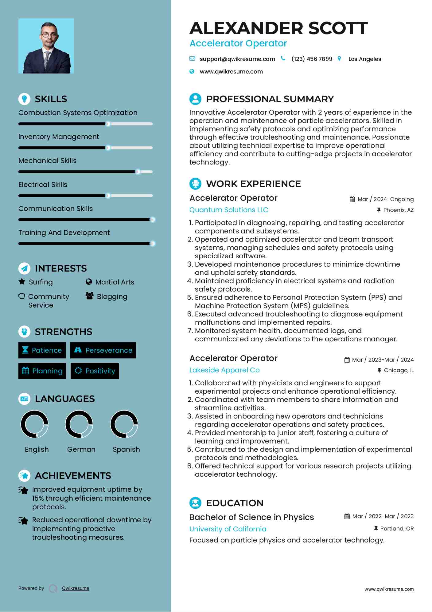 Accelerator Operator Resume Example