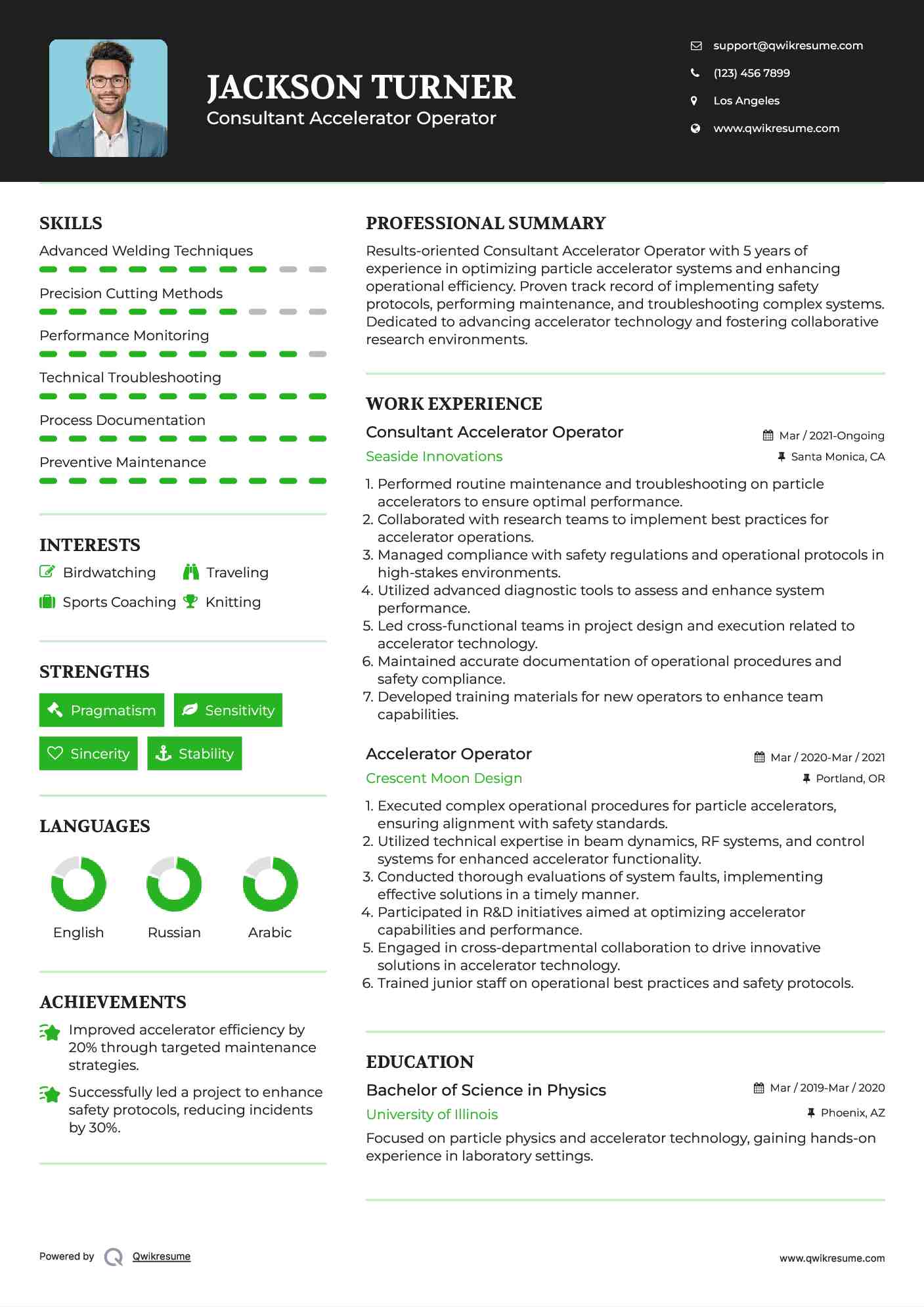 Consultant Accelerator Operator Resume Model
