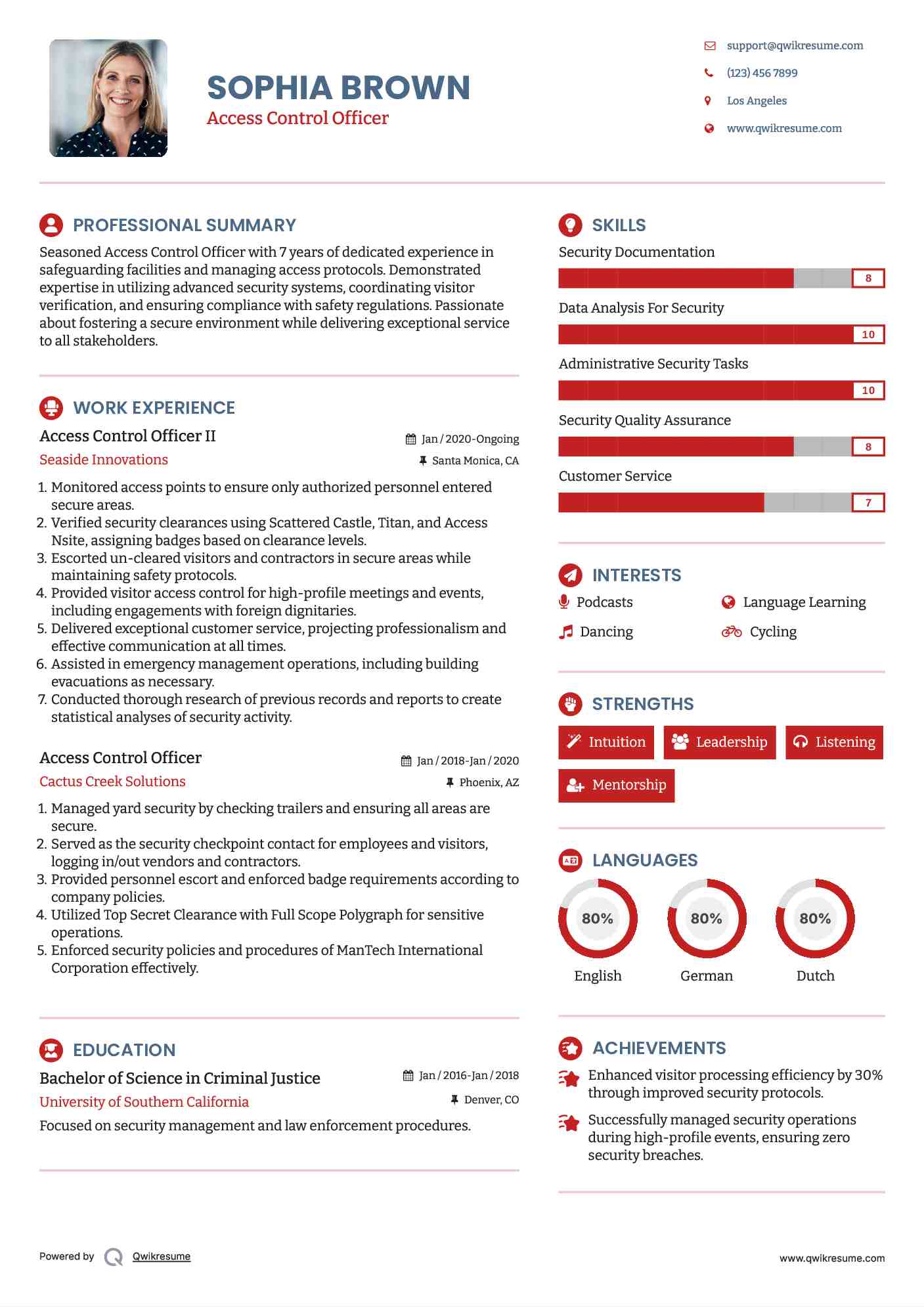 Access Control Officer II Resume Sample