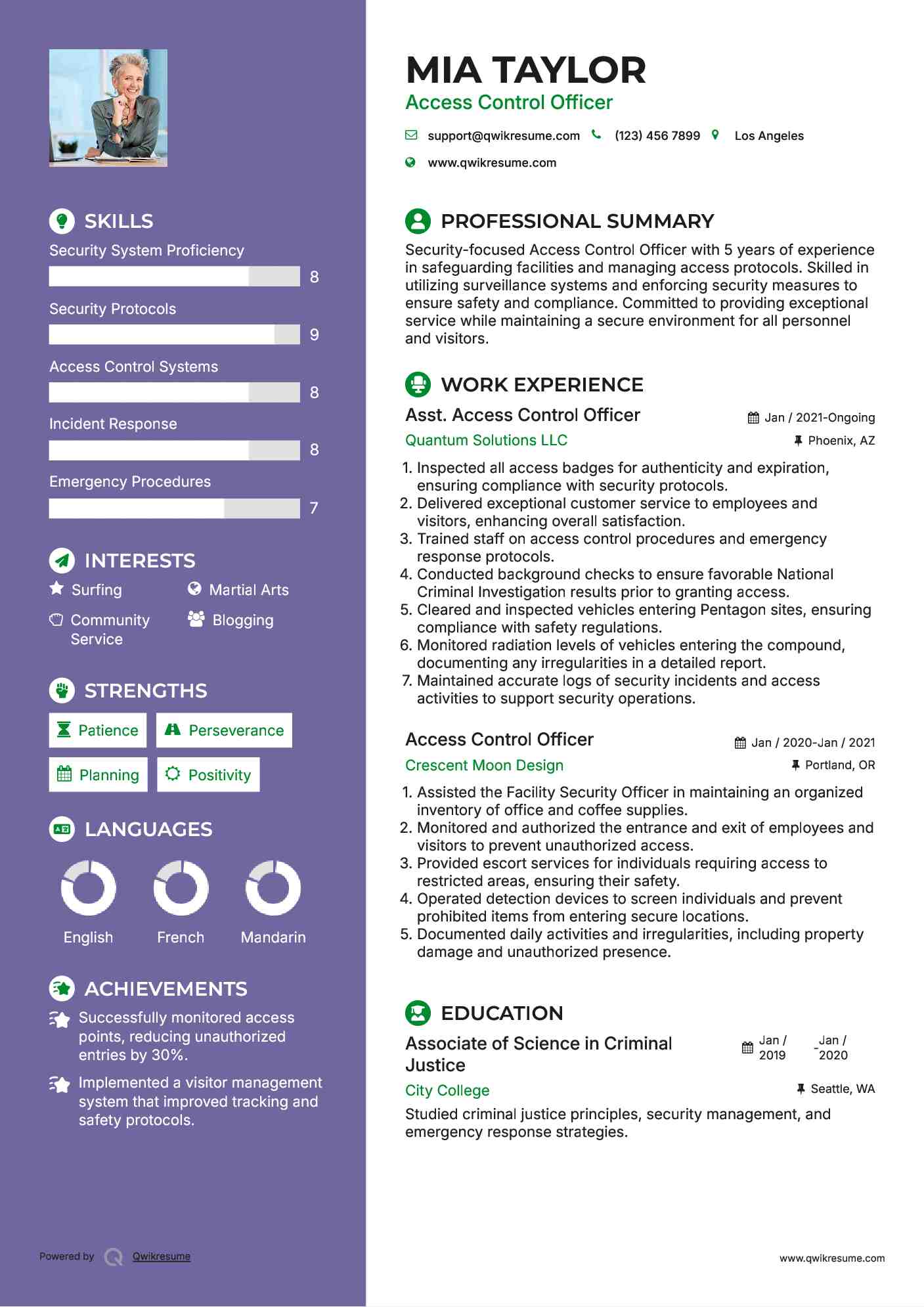 Asst. Access Control Officer Resume Format