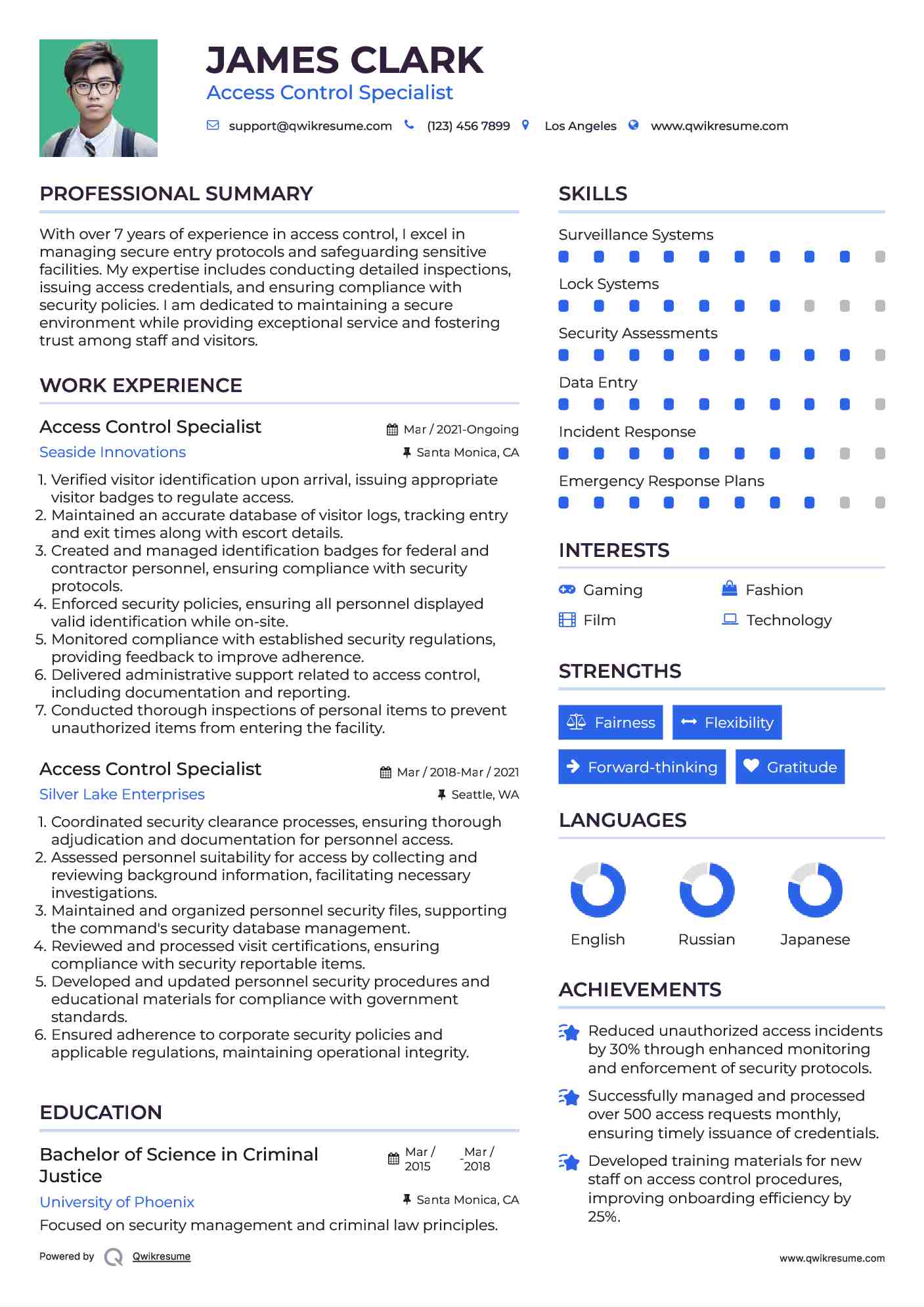 Access Control Specialist Resume Format