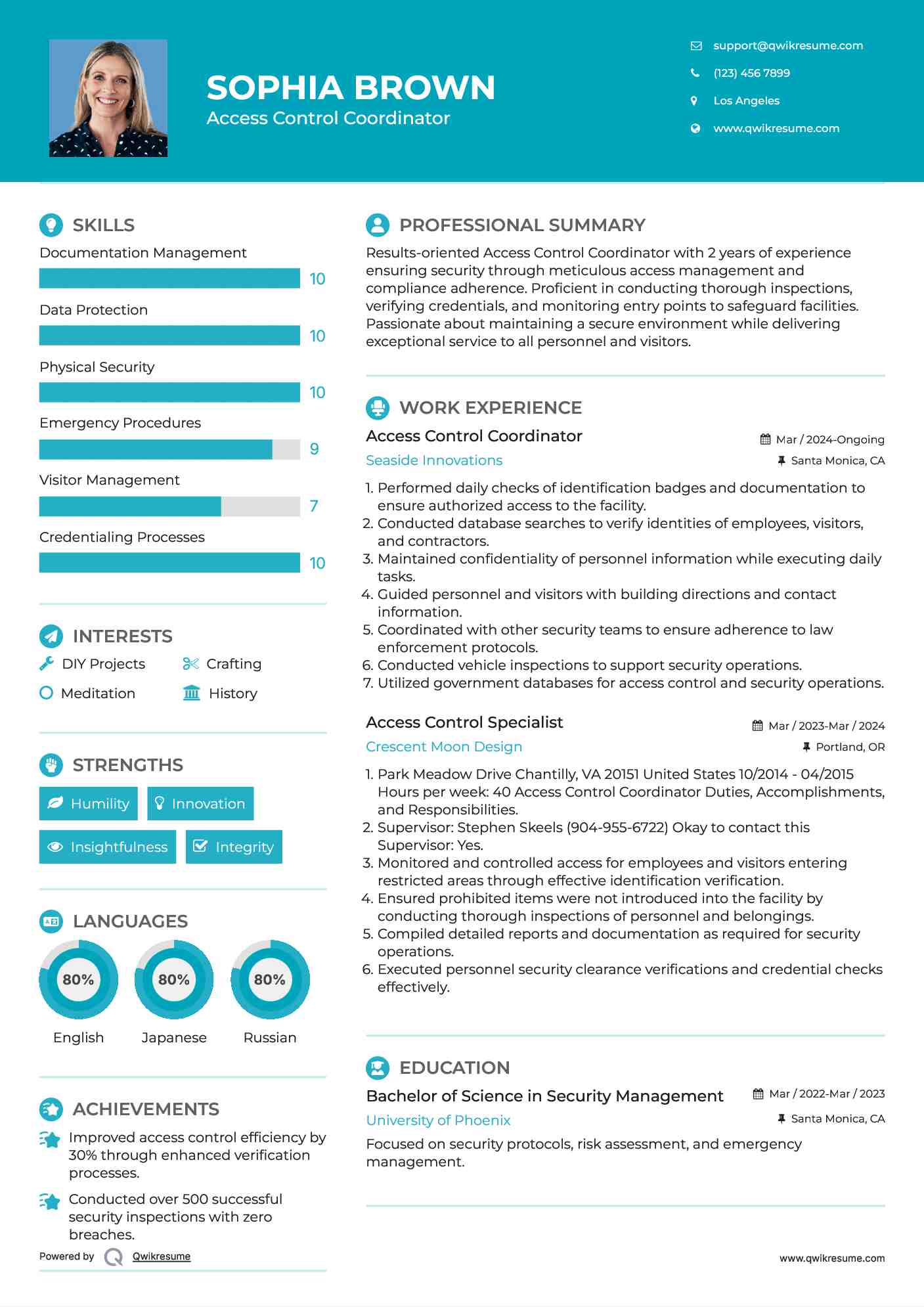 Access Control Coordinator Resume Template