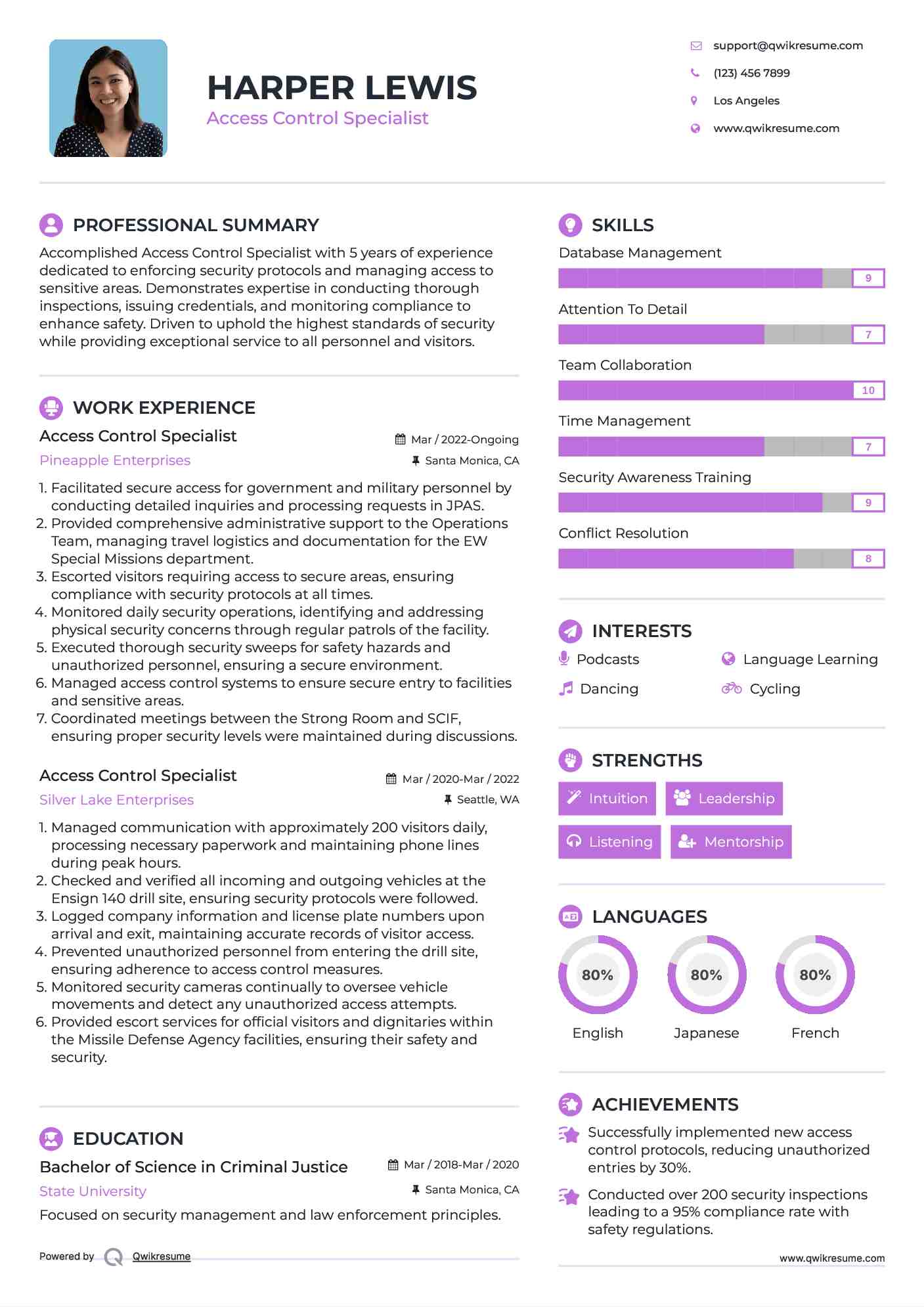 Access Control Specialist Resume Samples QwikResume