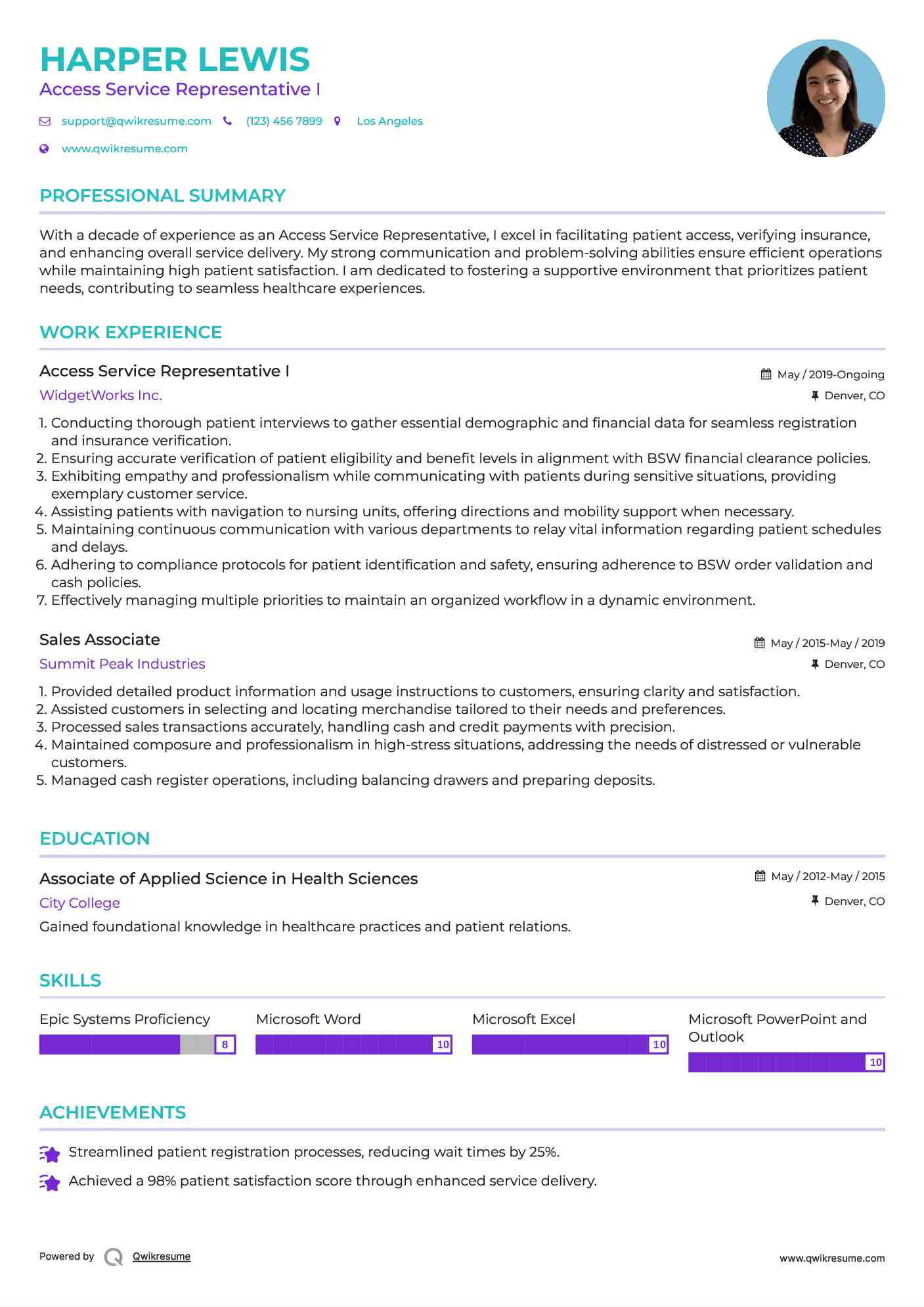 Access Service Representative I Resume Template