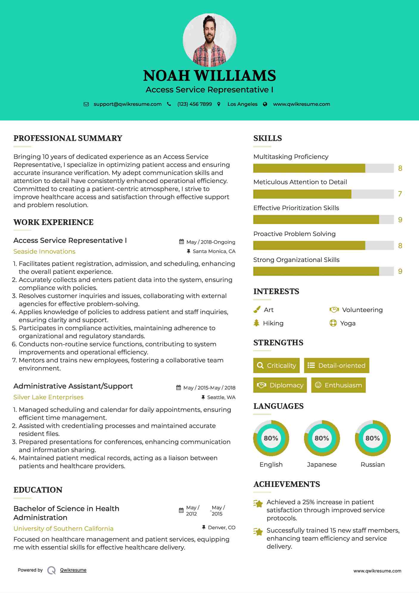 Access Service Representative I Resume Sample