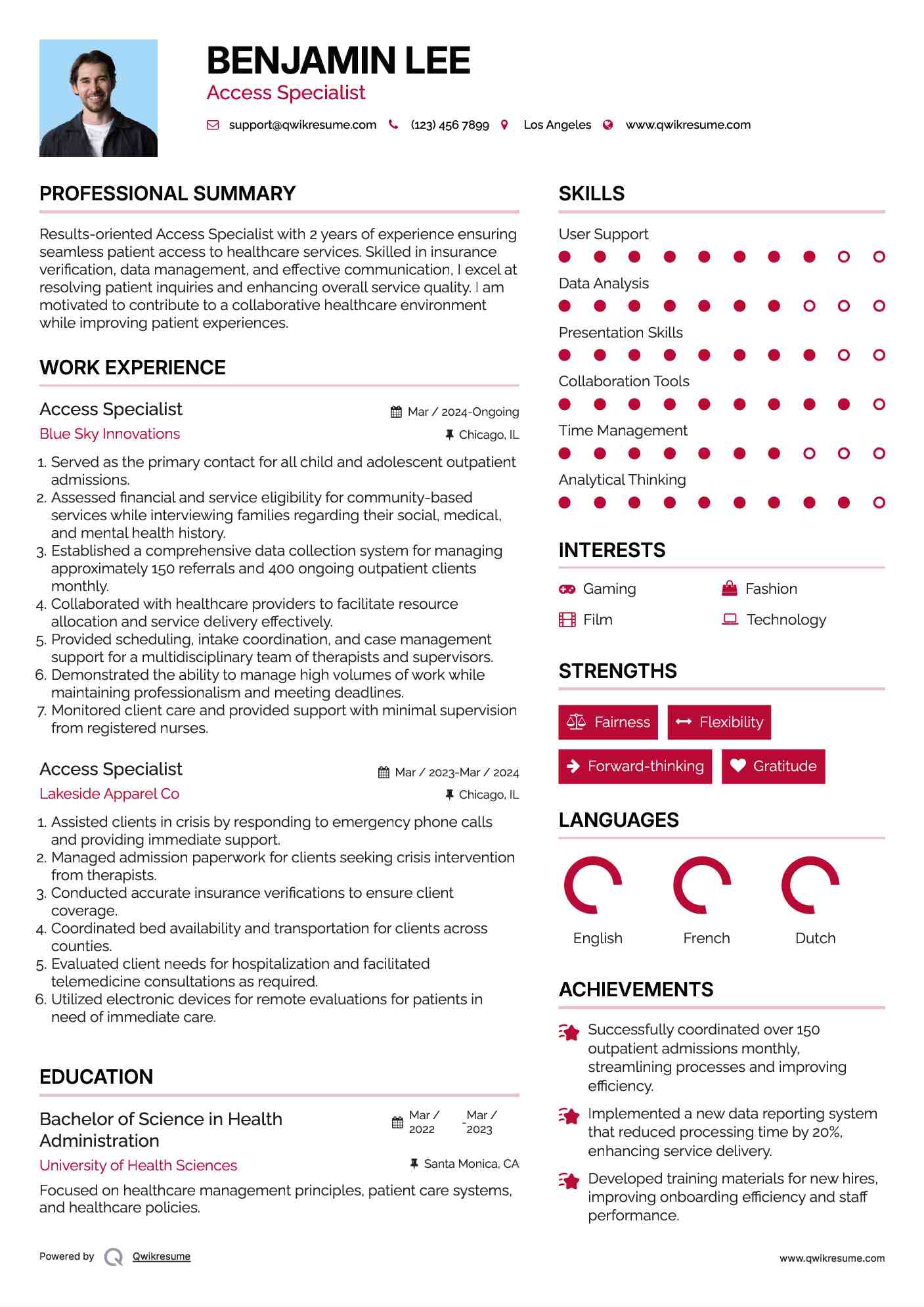 Access Specialist Resume Example