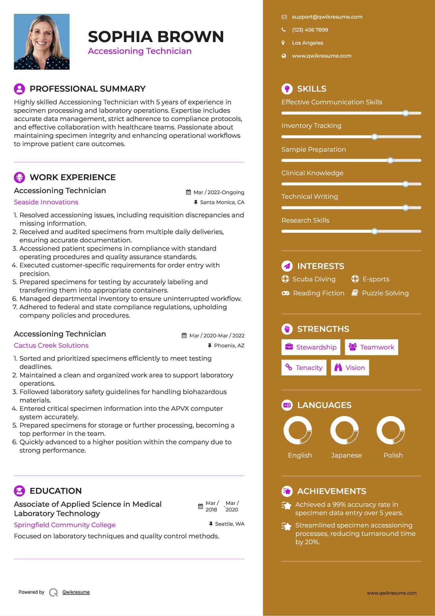 Accessioning Technician Resume Sample