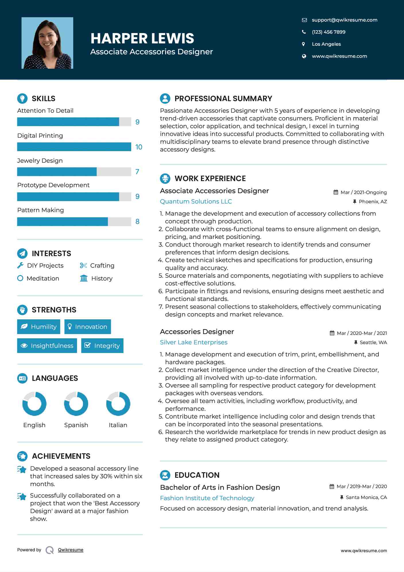 Associate Accessories Designer Resume Model
