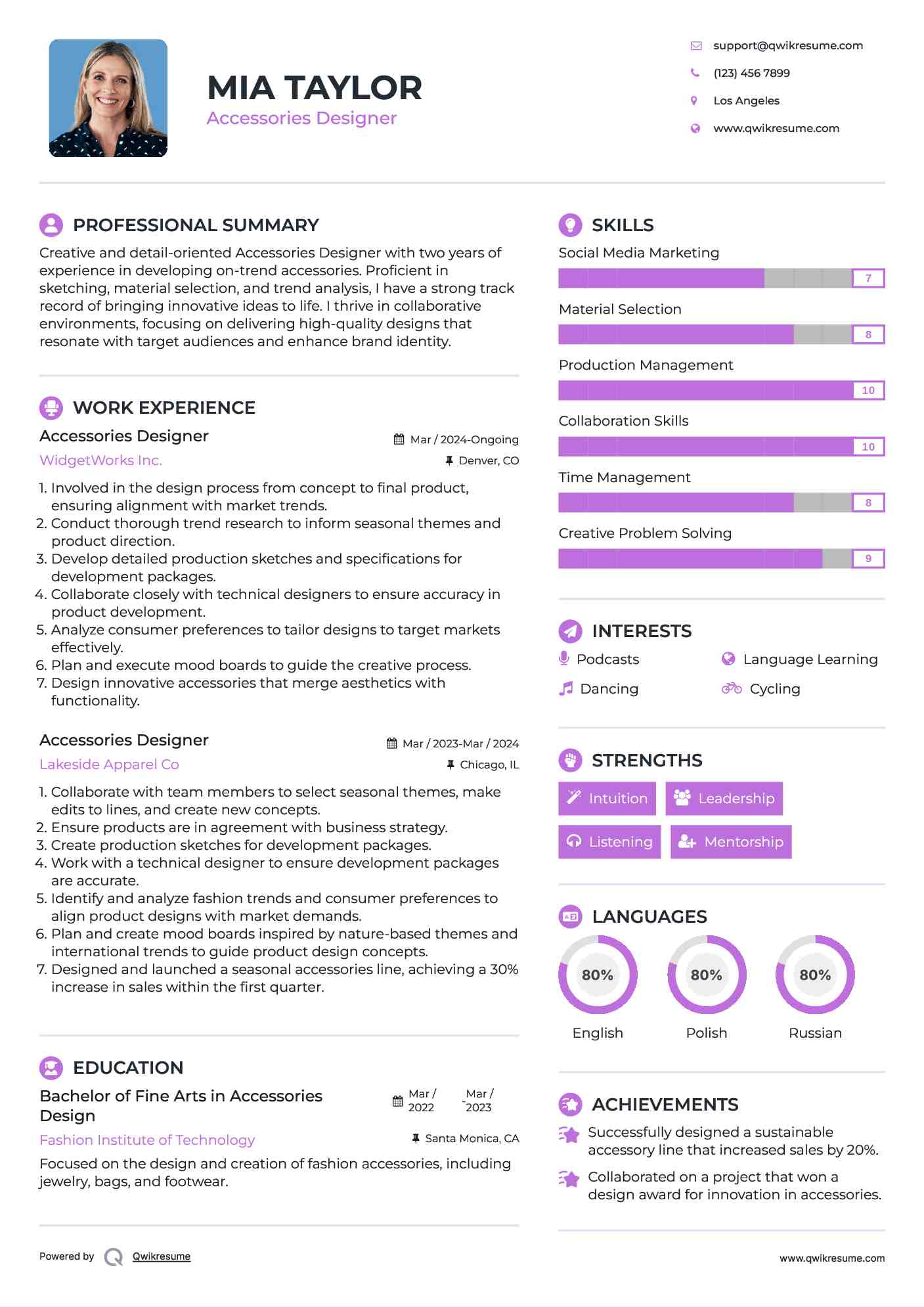Accessories Designer Resume Template