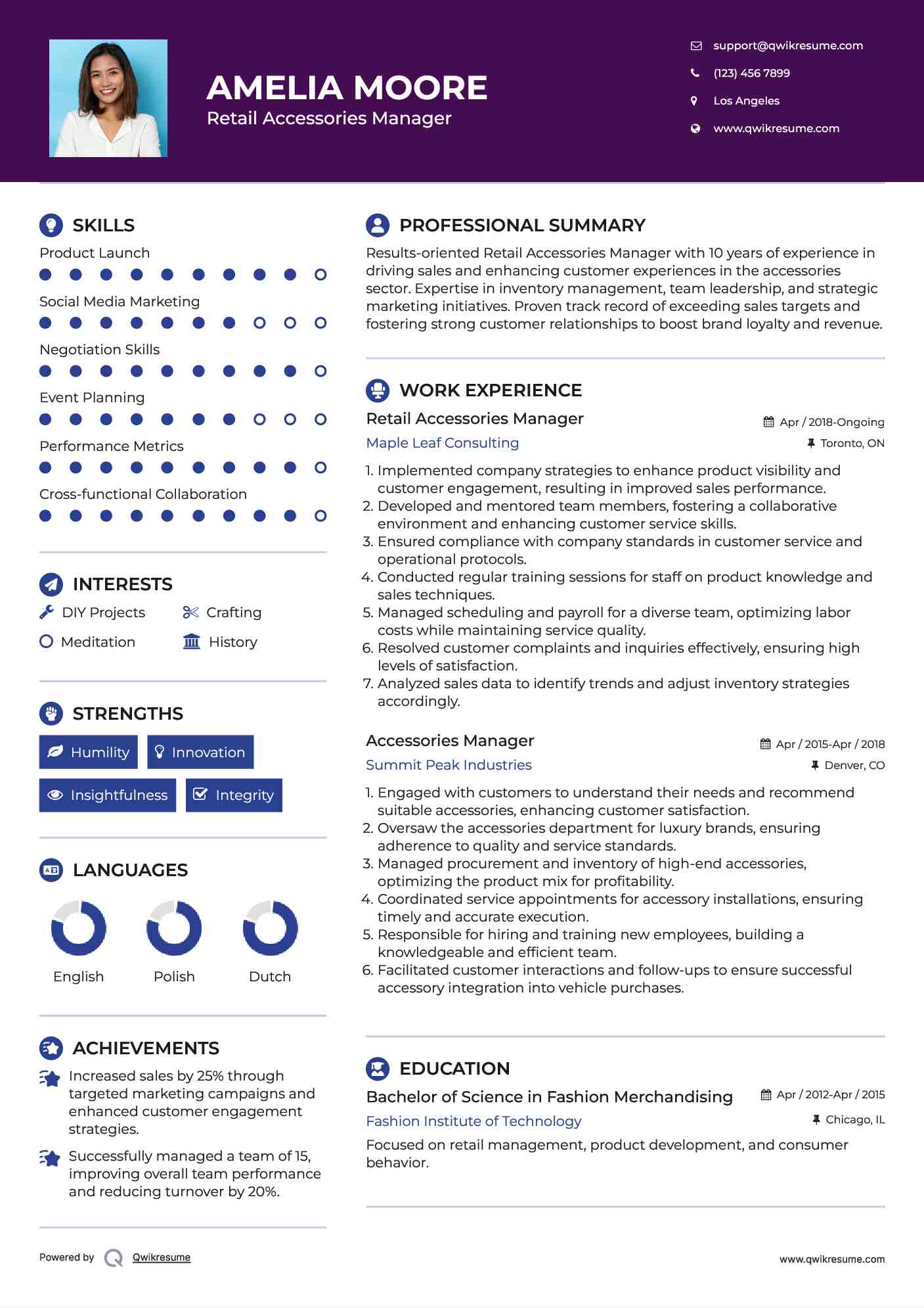 Retail Accessories Manager
 Resume Template