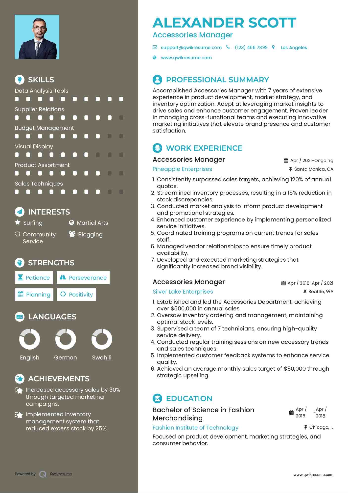 Accessories Manager Resume Model