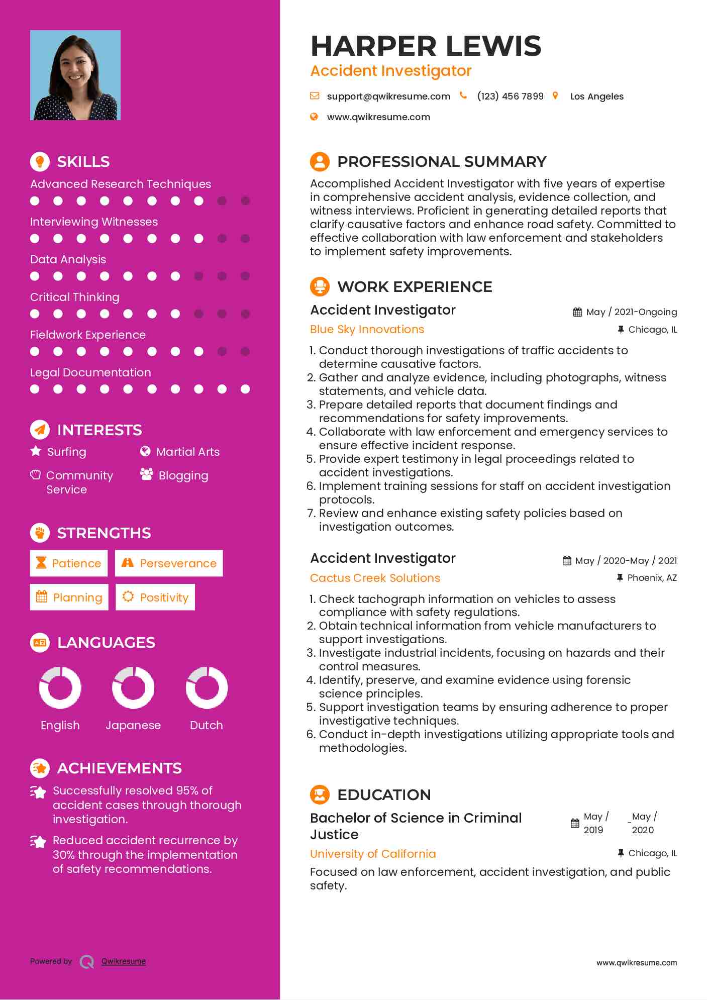 Accident Investigator Resume Template