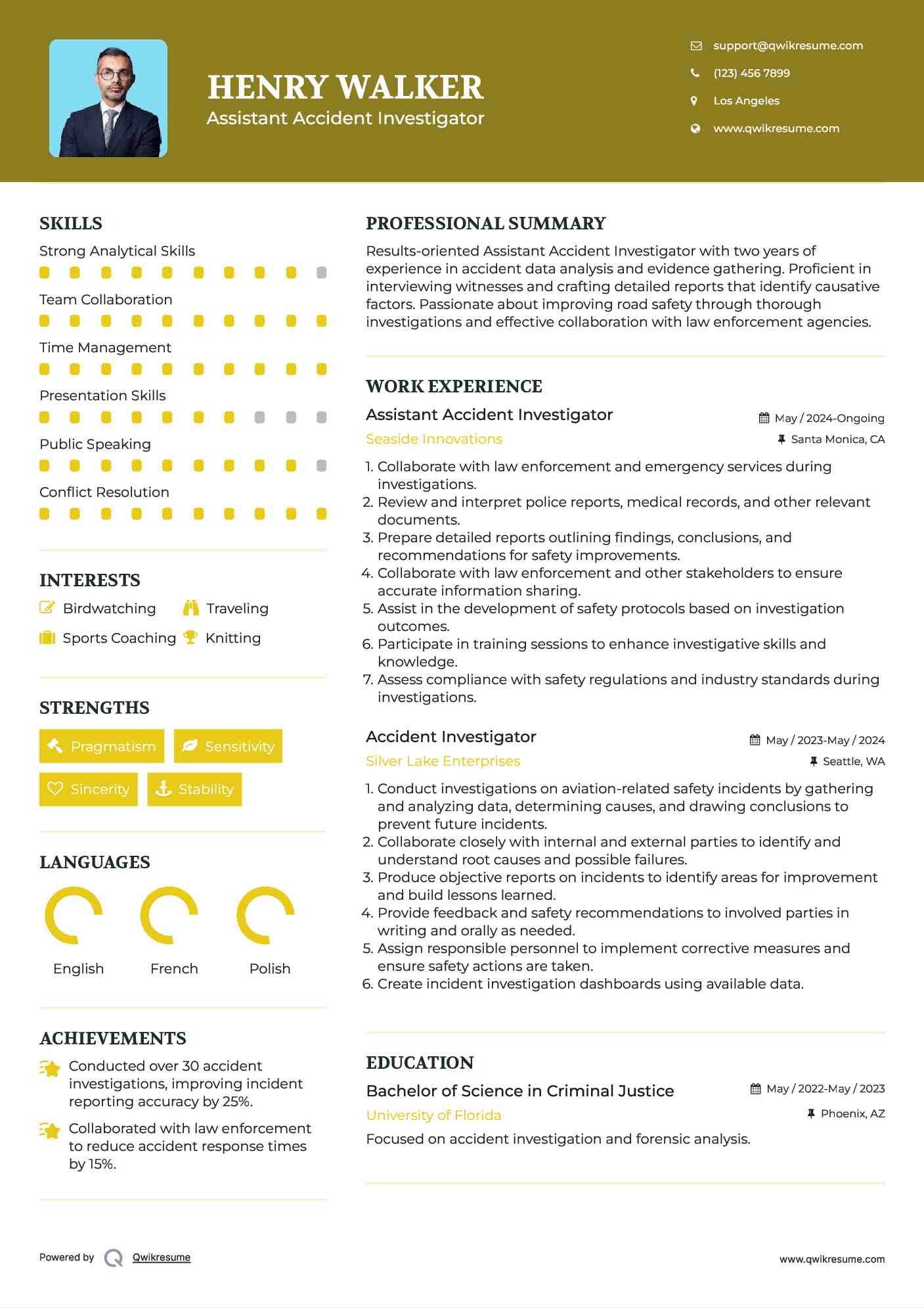 Assistant Accident Investigator  Resume Format