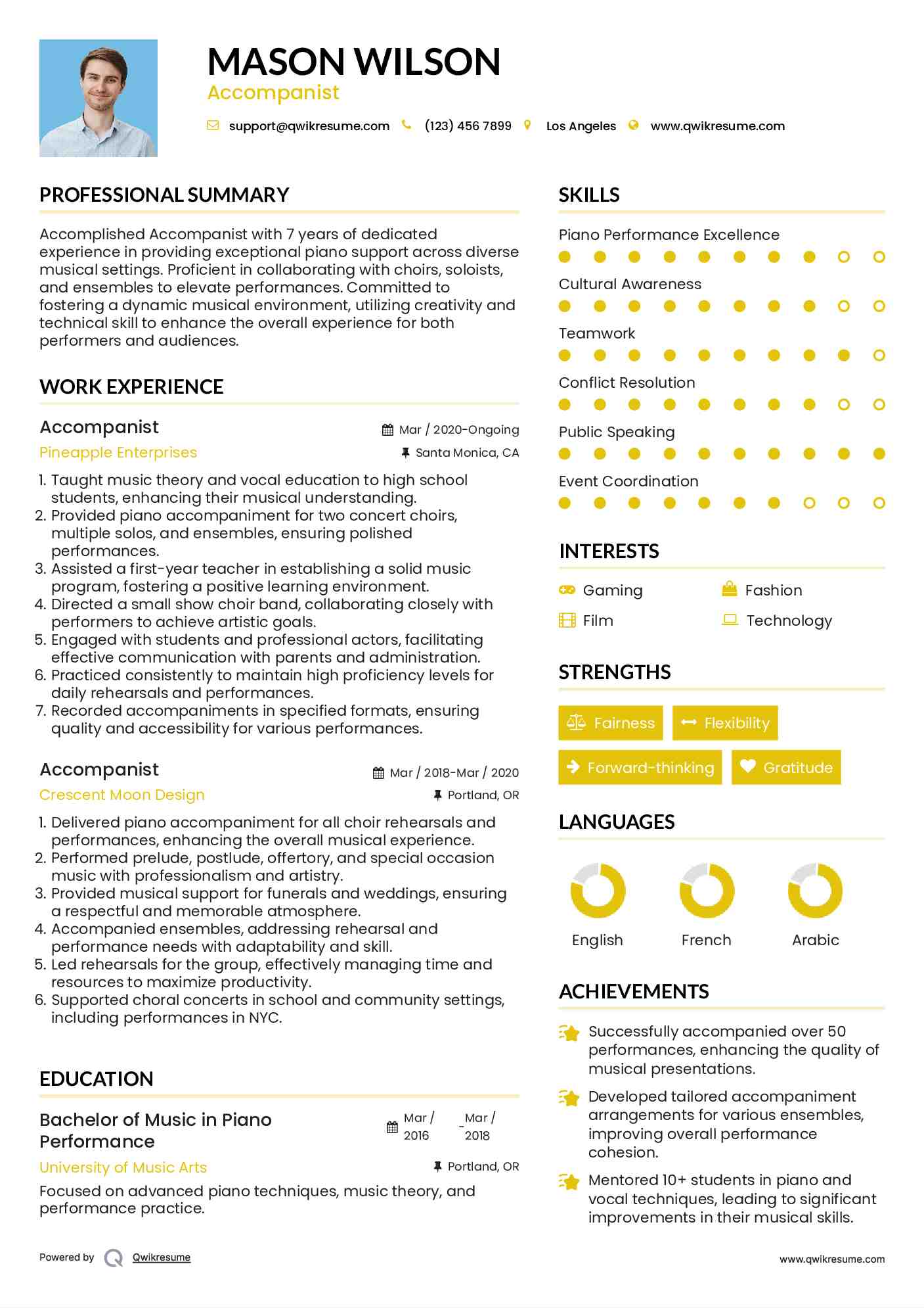 Accompanist Resume Model