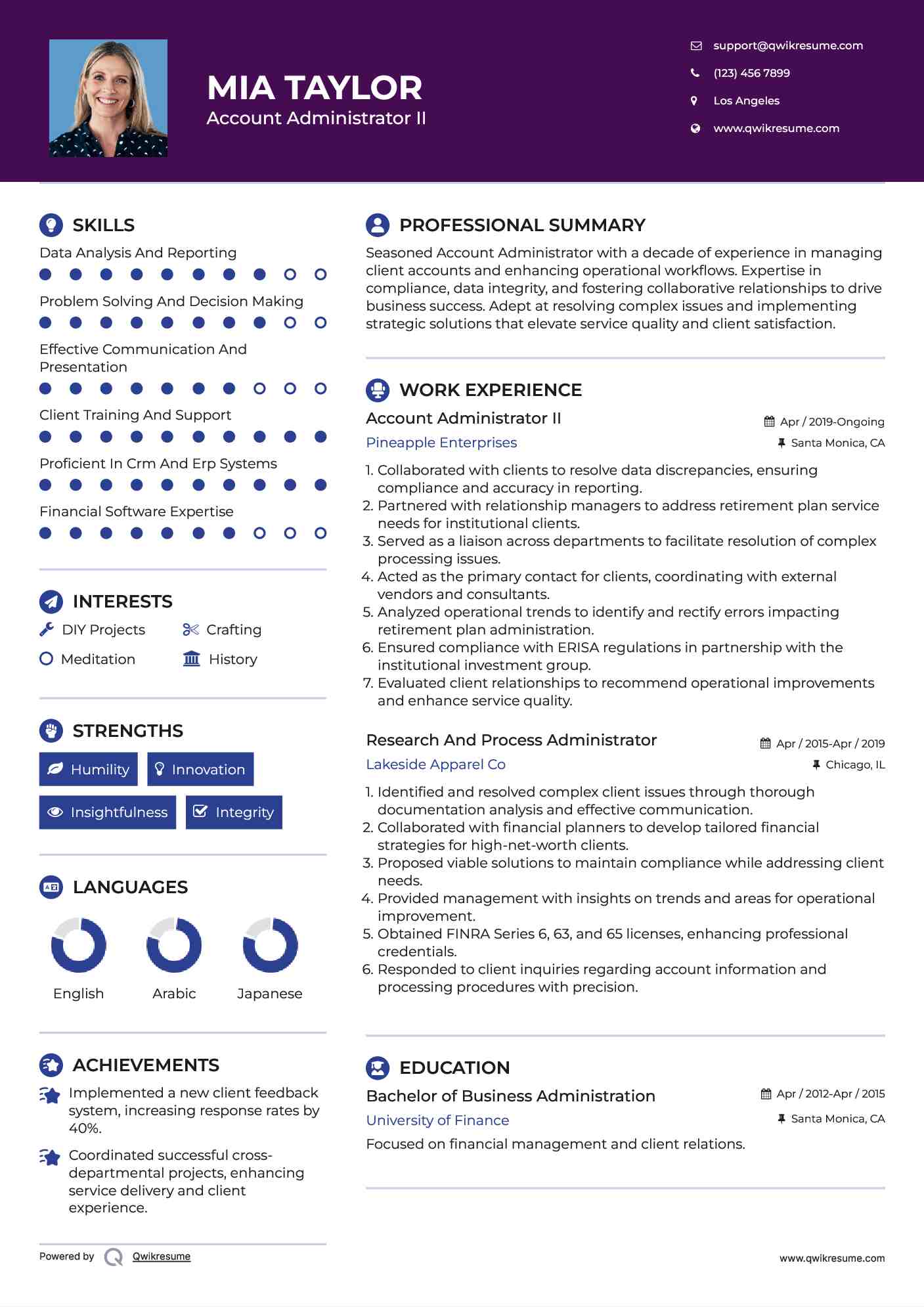 Account Administrator III Resume Sample