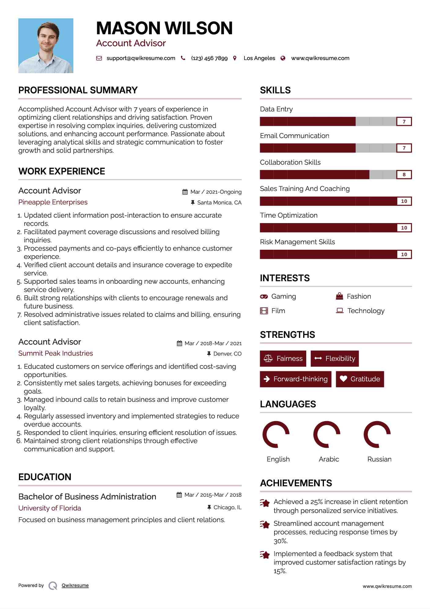 Account Advisor Resume Template