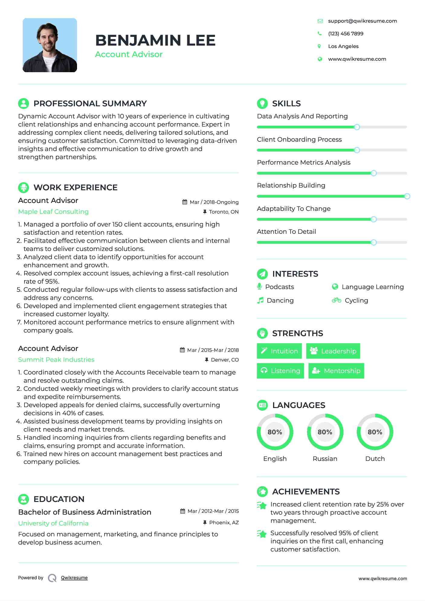Account Advisor Resume Example